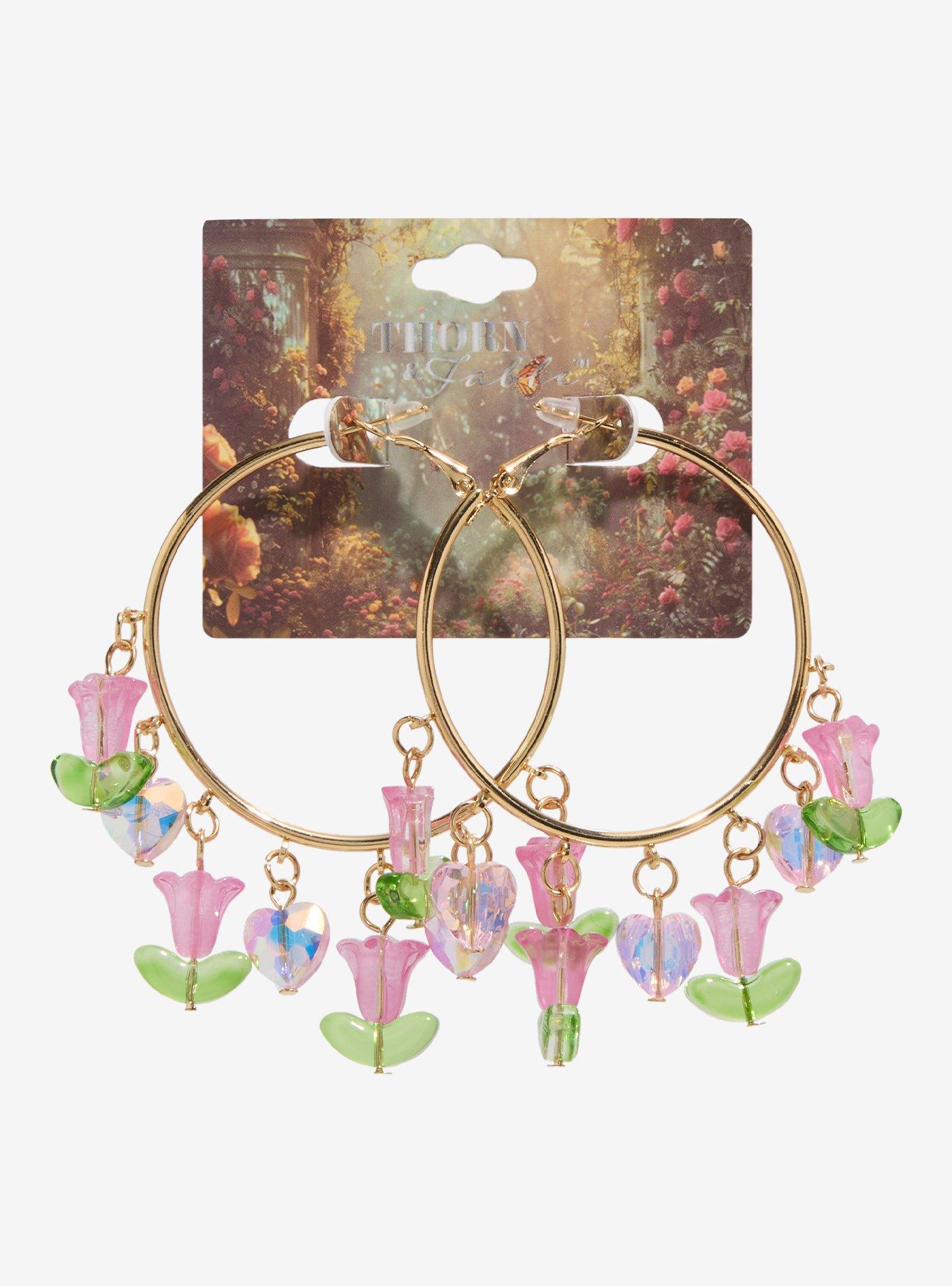Thorn & Fable Flower & Heart Beaded Hoop Earrings, , hi-res