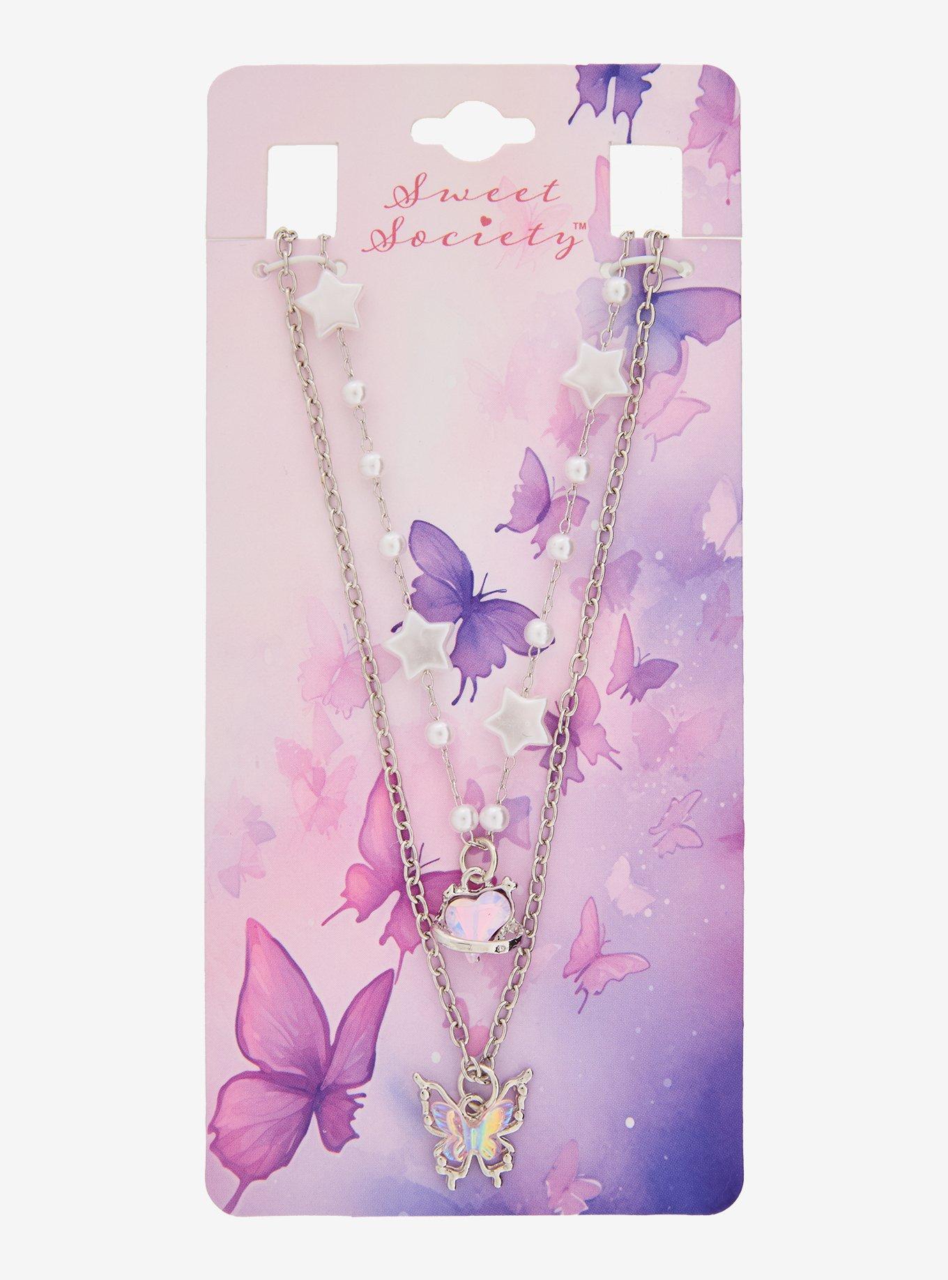 Sweet Society Iridescent Heart Butterfly Gem Necklace Set, , hi-res