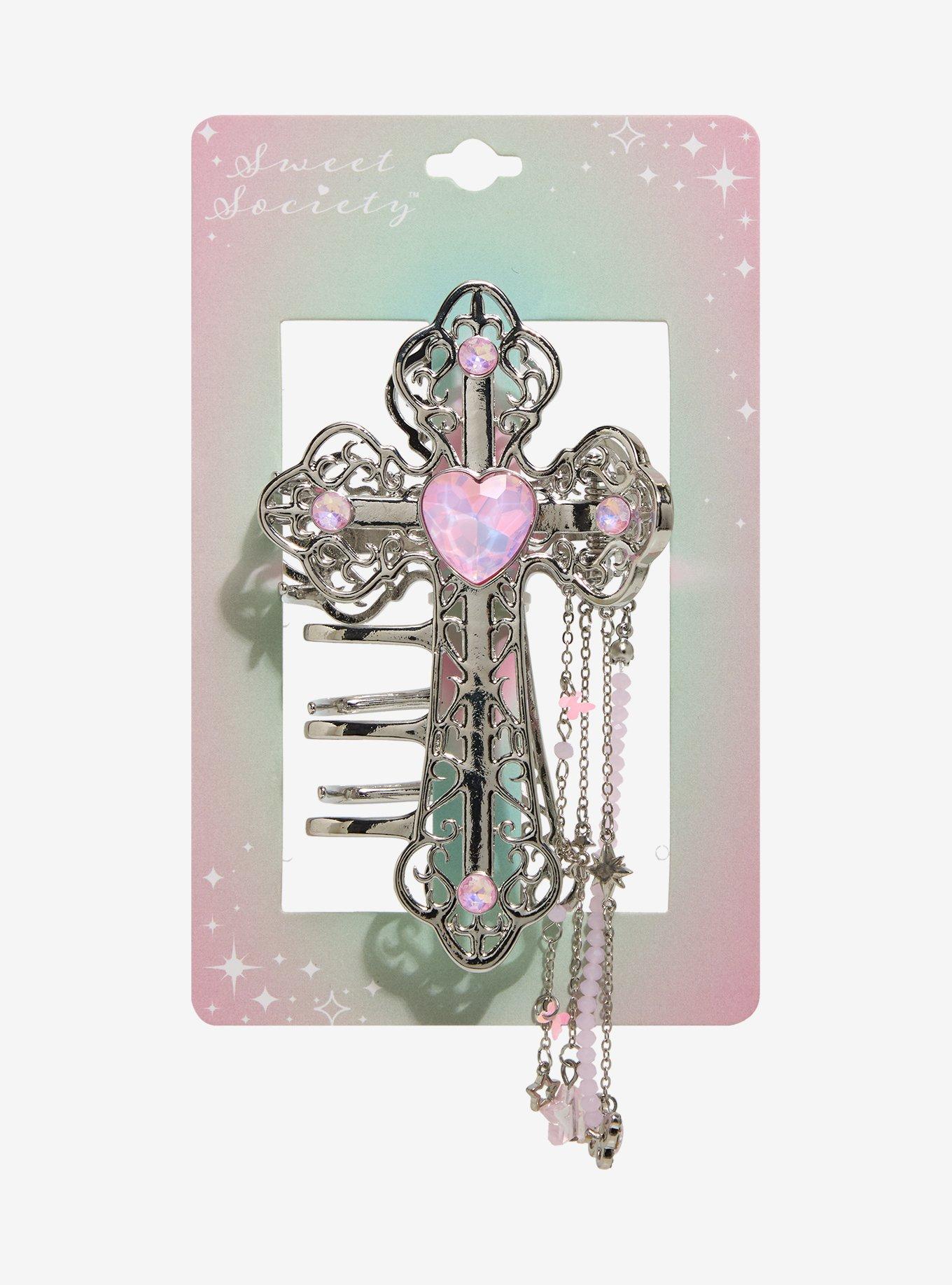 Sweet Society Pink Heart Cross Claw Hair Clip, , hi-res
