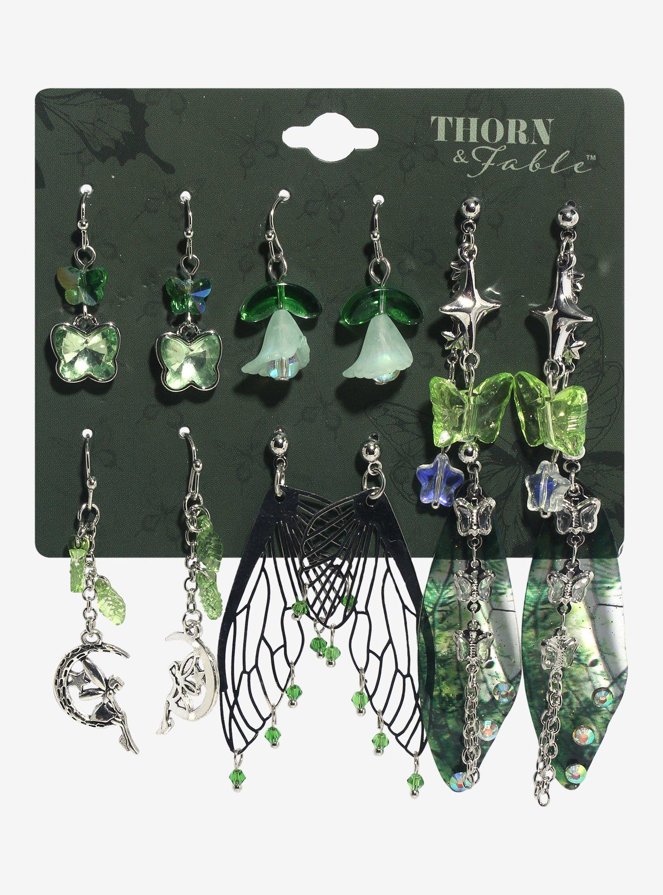 Thorn & Fable Enchanted Forest Green Earring Set, , hi-res