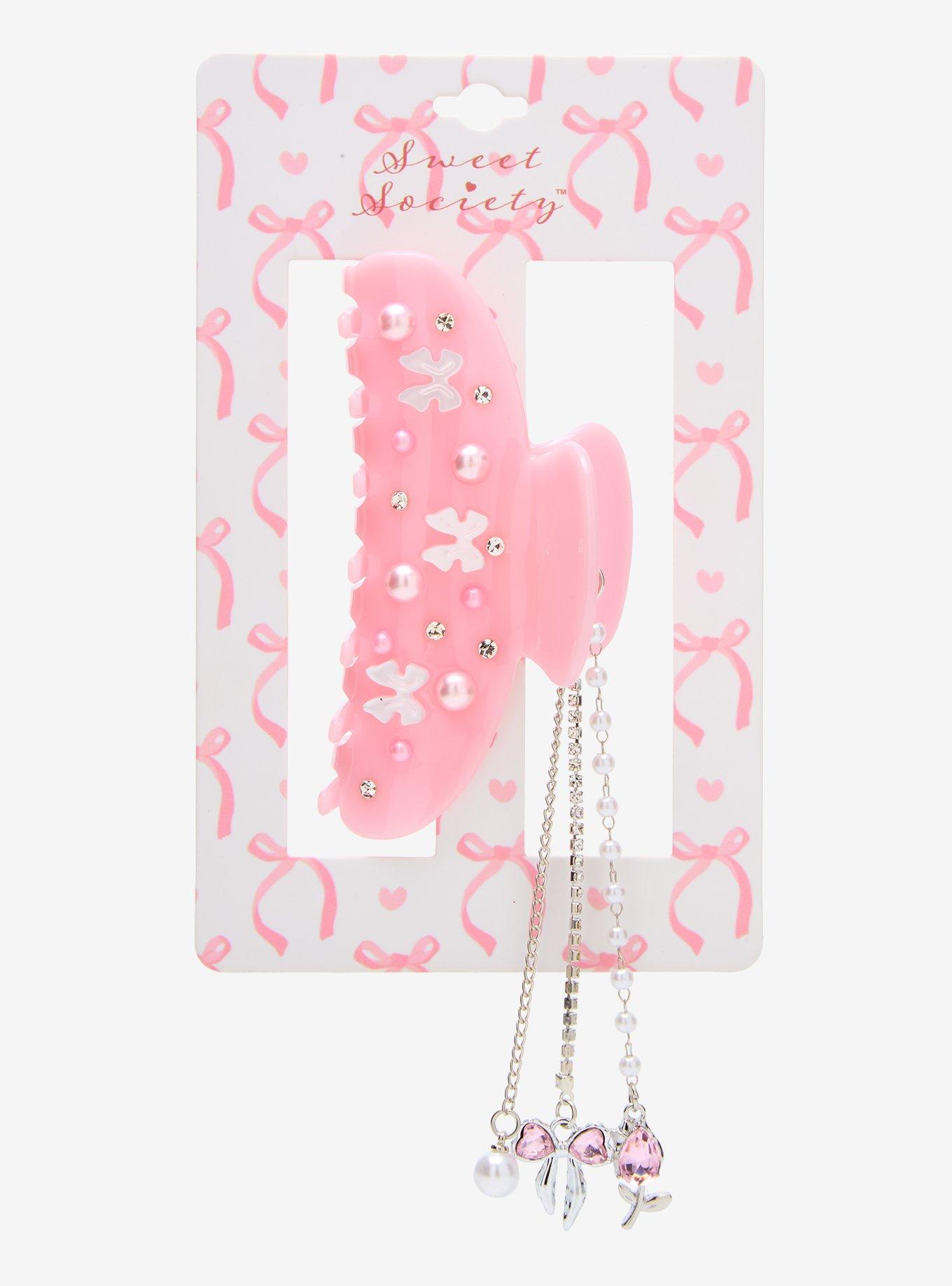 Sweet Society Pink Pearl Bow Charm Claw Hair Clip, , hi-res