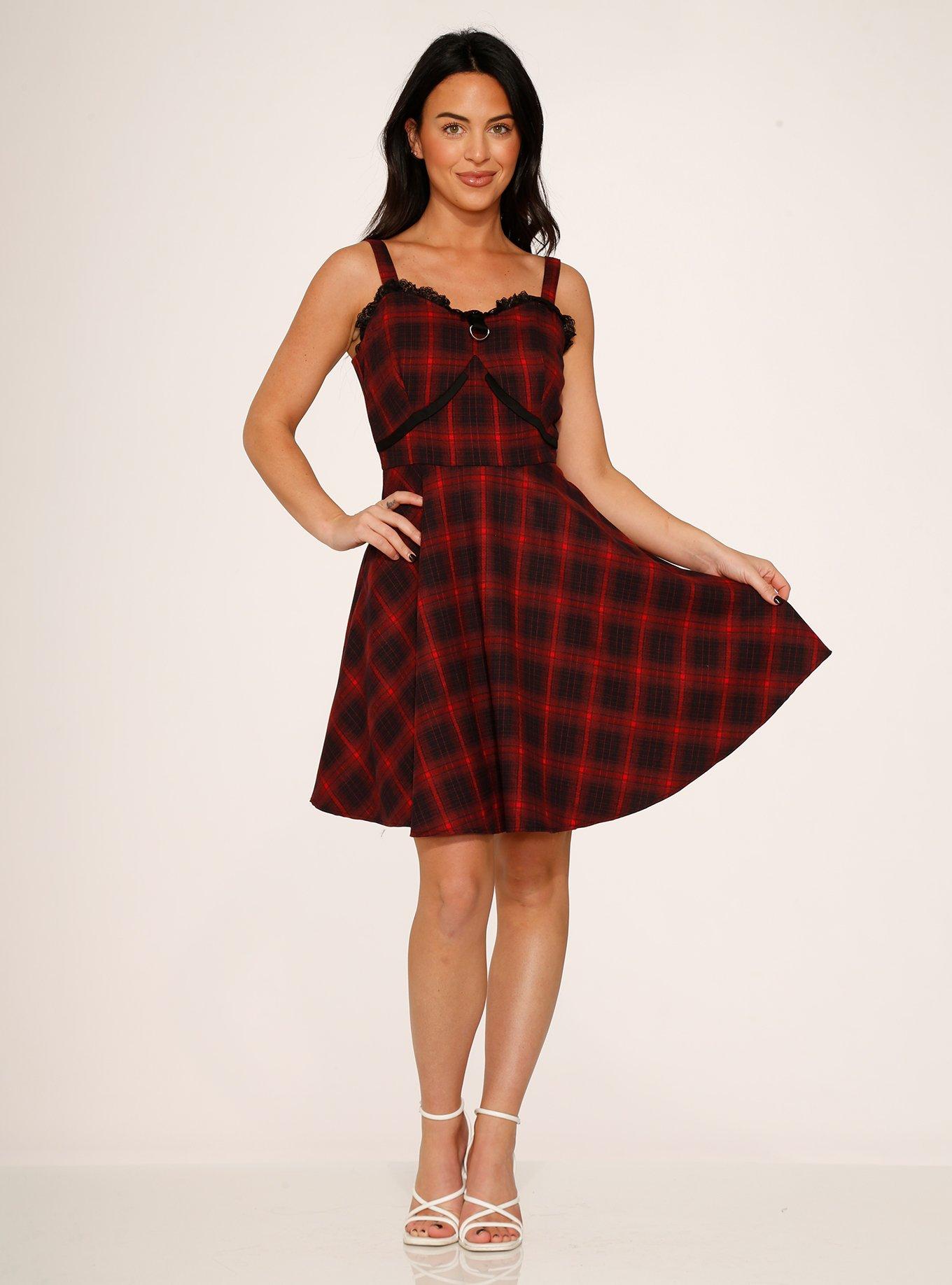 red plaid dress Retro Stage Lapel Vintage Red Plaid Swing Dress 1950s Rockabilly Dress with Pockets main image 1