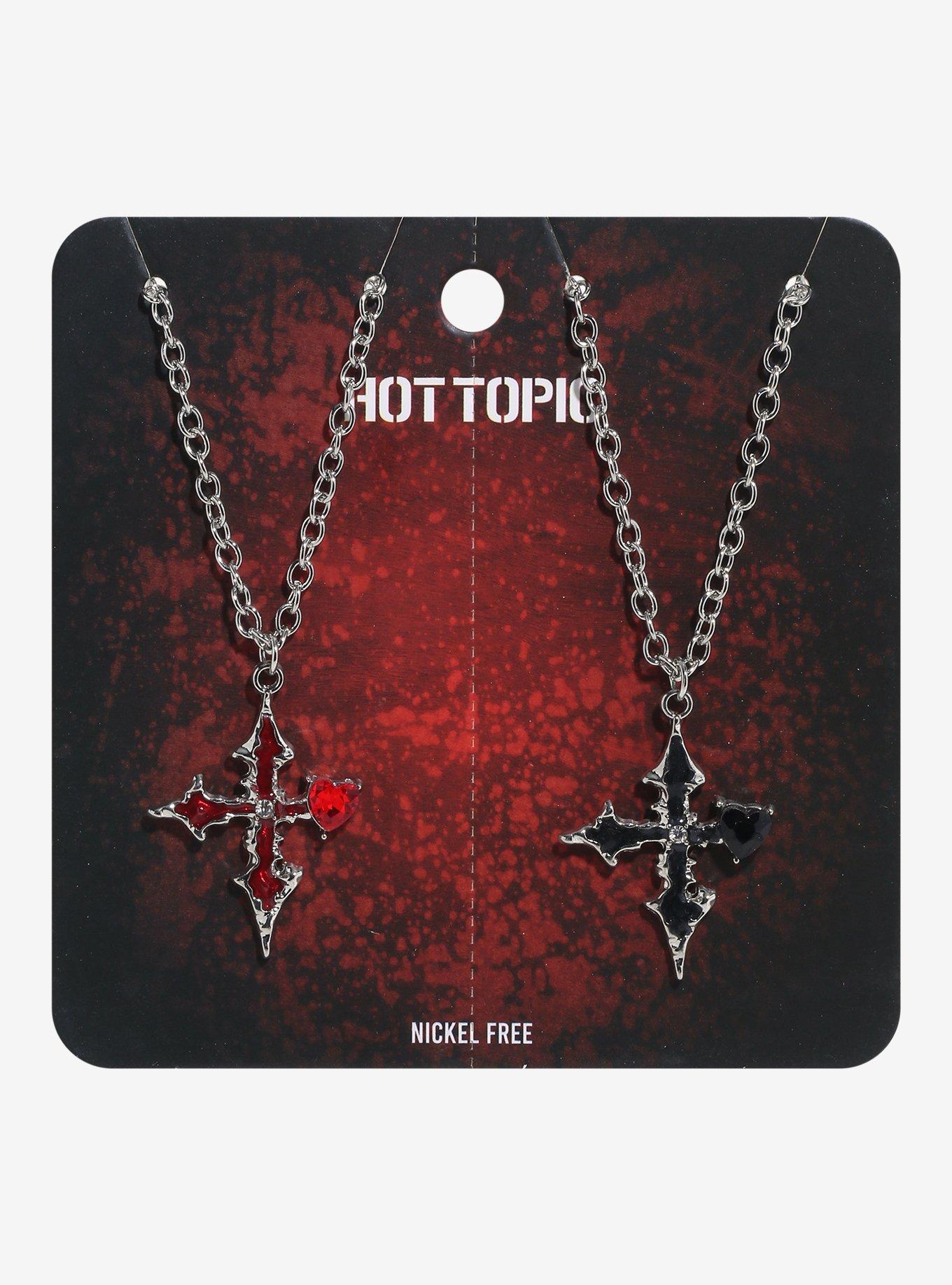 Red & Black Gothic Cross Best Friend Necklace Set, , hi-res