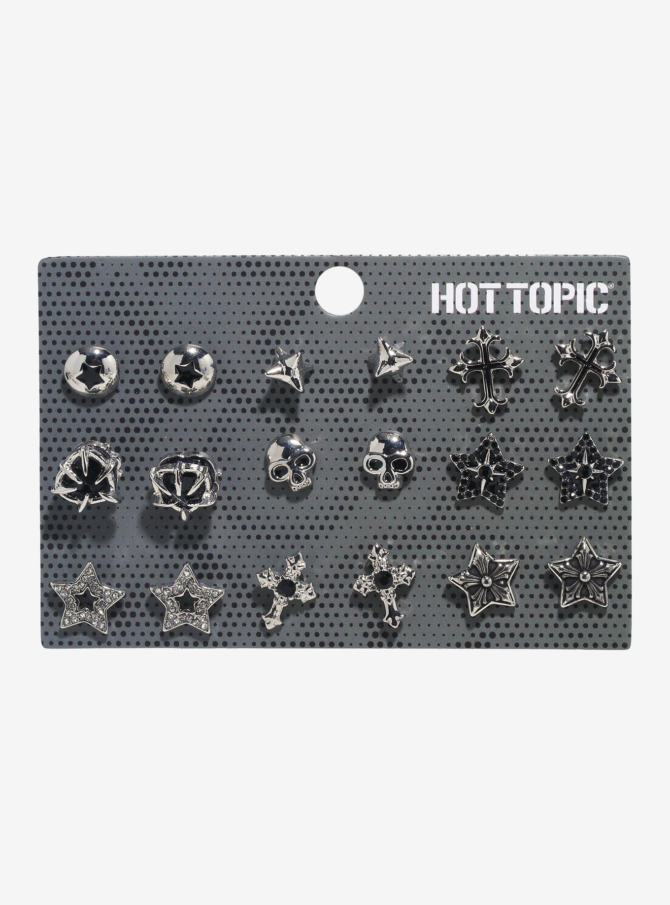 Grunge Skull Cross Star Stud Earring Set, , hi-res