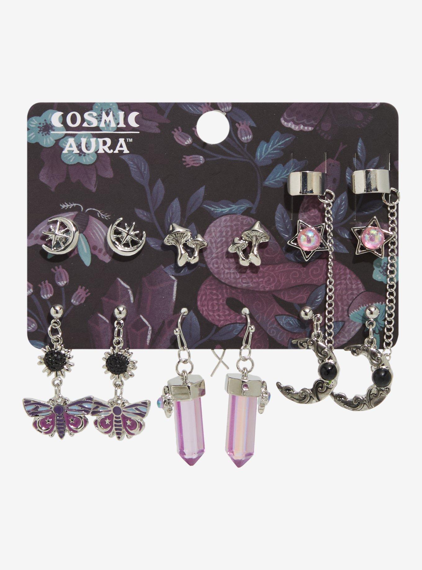 Cosmic Aura Purple Moth Crystal Earring Set, , hi-res