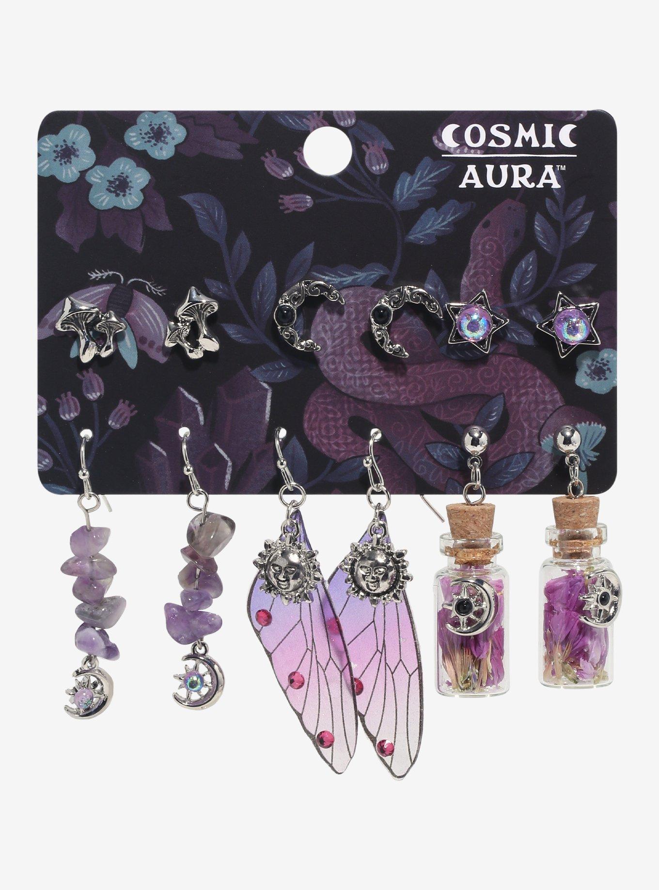 Cosmic Aura Celestial Crystal Pressed Flower Earring Set, , hi-res