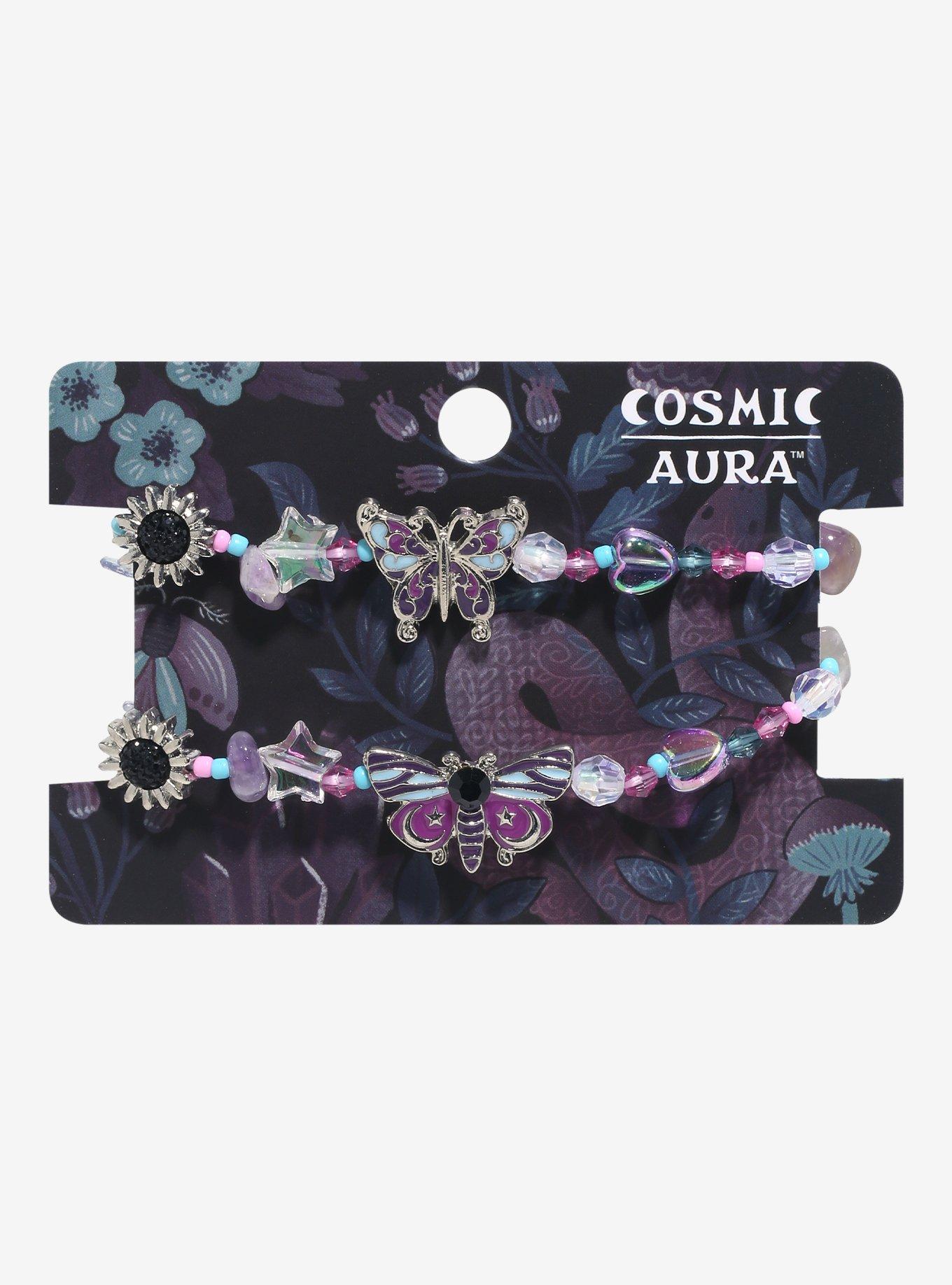 Cosmic Aura Purple Butterfly Moth Best Friend Bead Bracelet Set, , hi-res