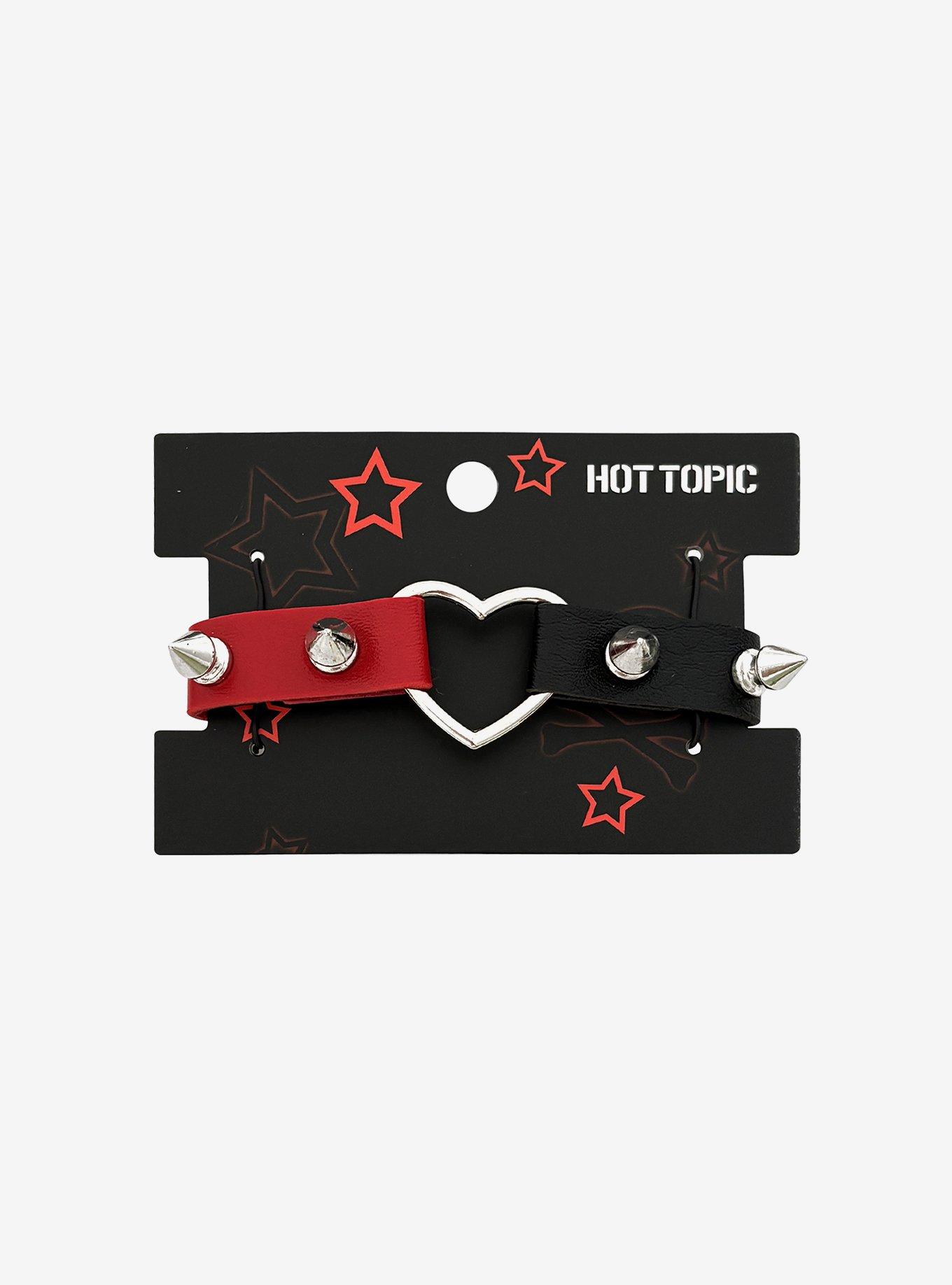 Black & Red Heart Spike Stud Bracelet, , hi-res