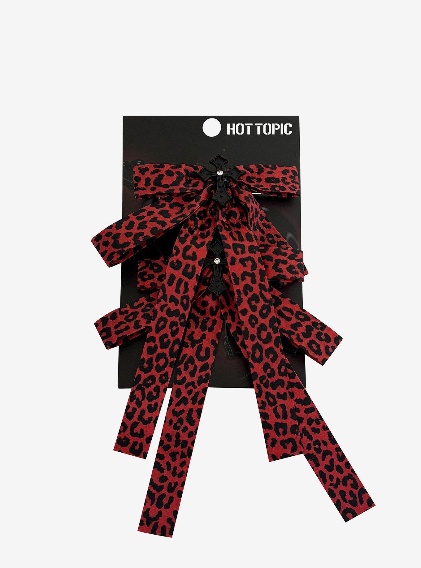 Red Leopard Cross Hair Bow Set, , hi-res