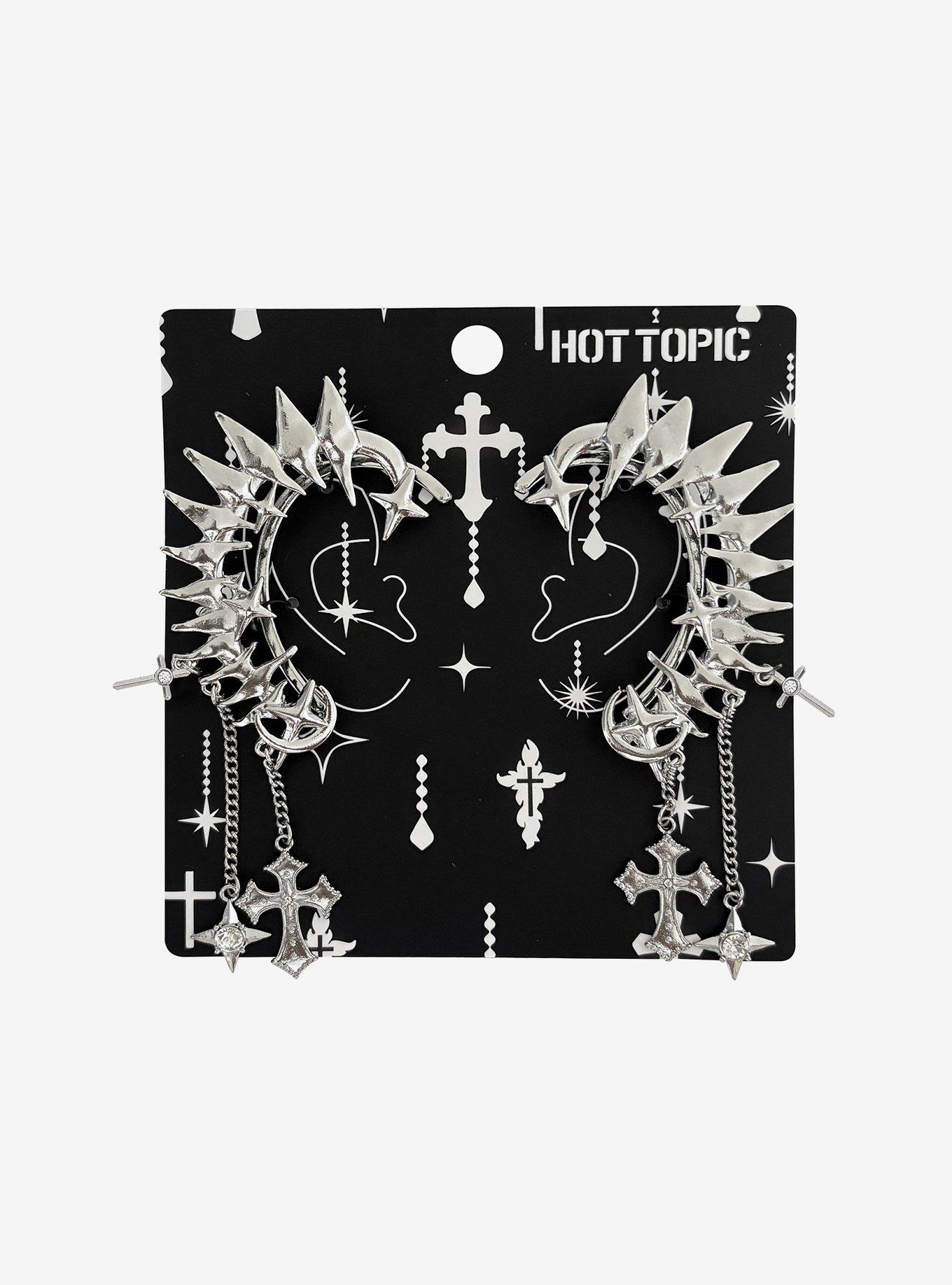 Spiky Cross Star Ear Cuffs, , hi-res