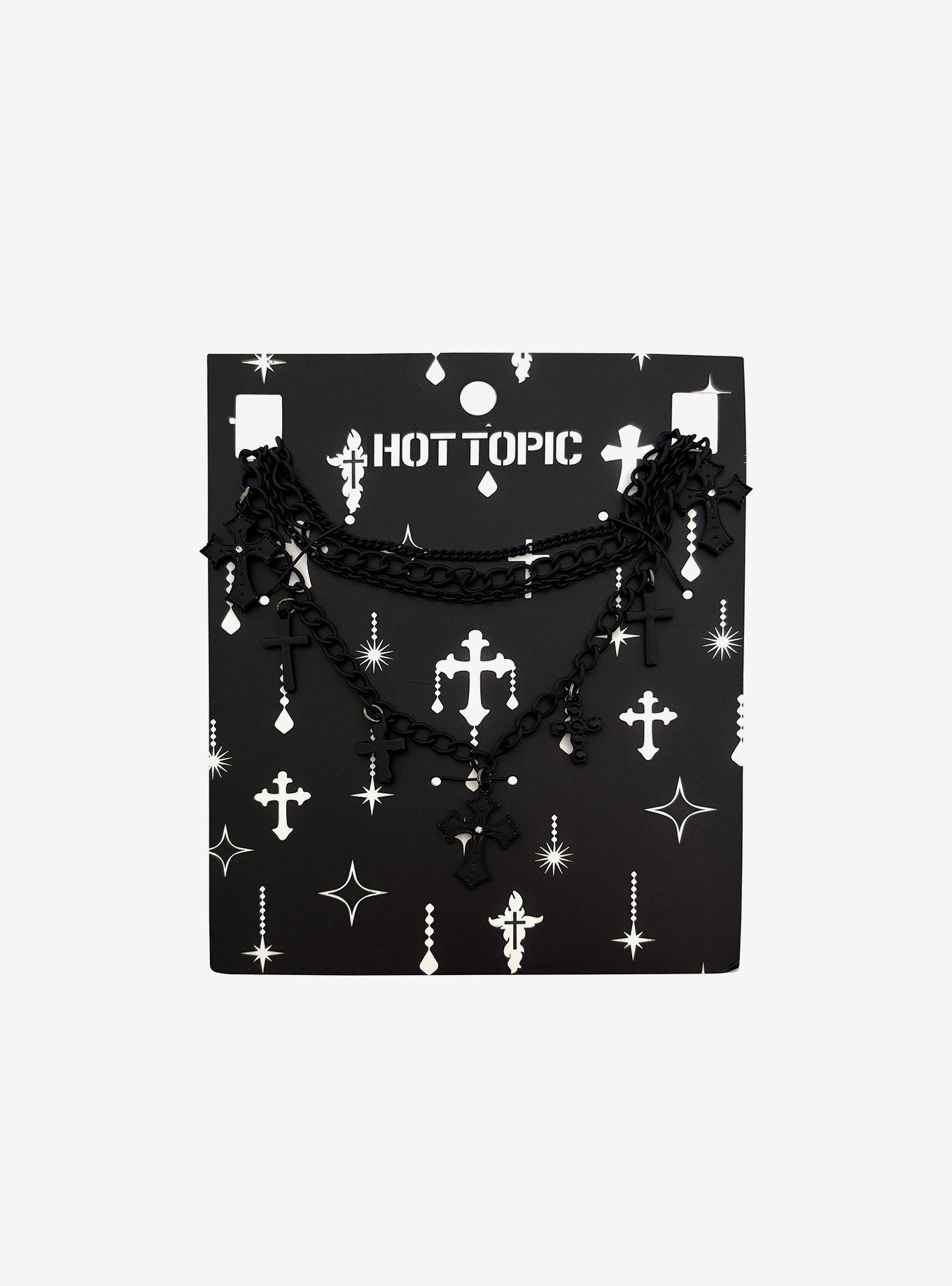 Black Cross Chain Necklace Set, , hi-res