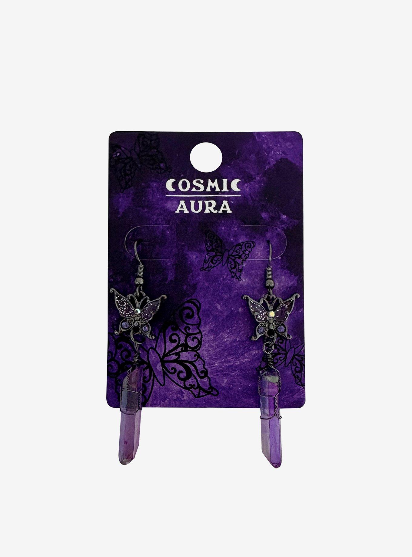 Cosmic Aura Butterfly Crystal Drop Earrings, , hi-res