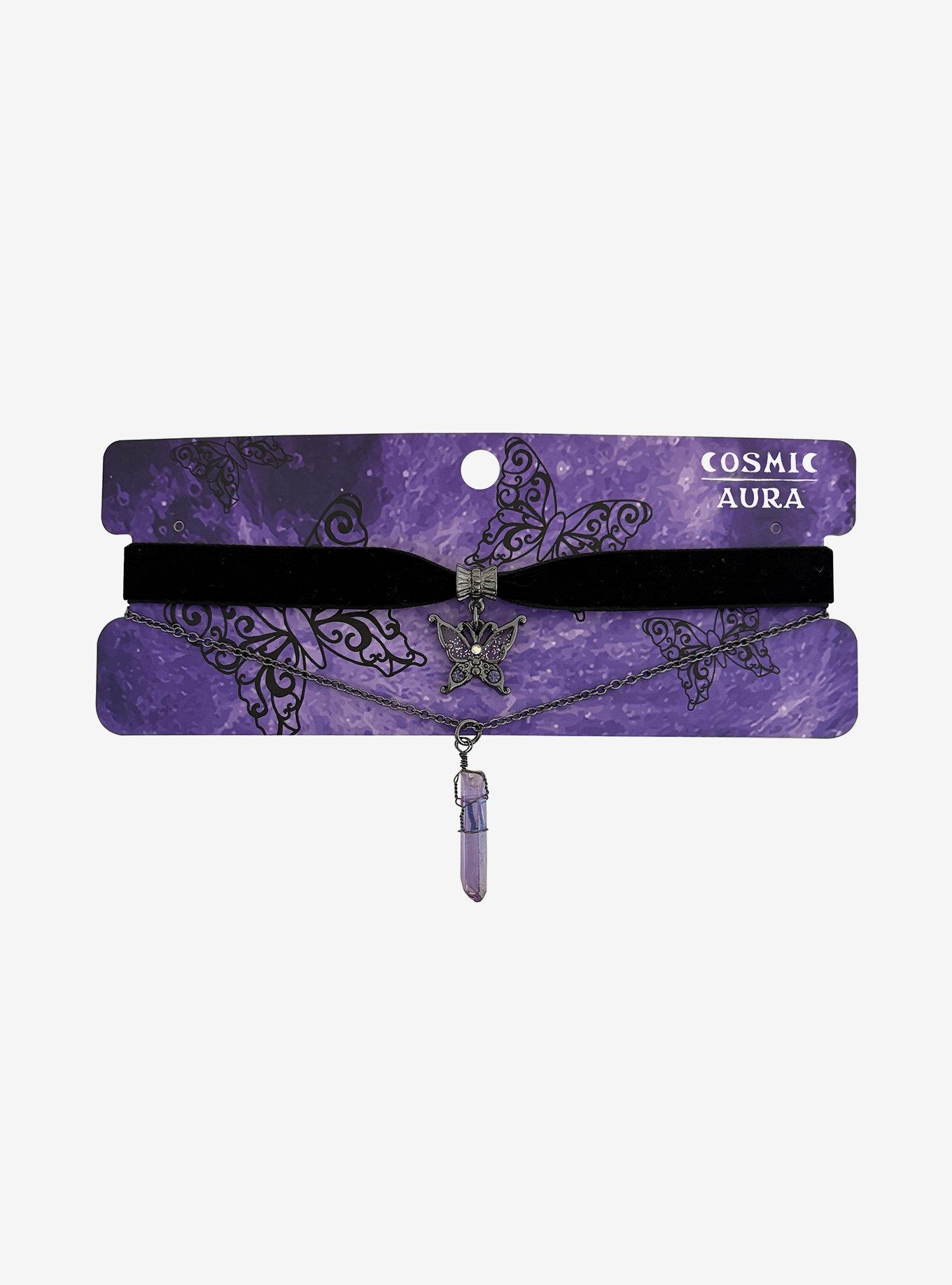 Cosmic Aura Purple Butterfly Crystal Necklace Set, , hi-res