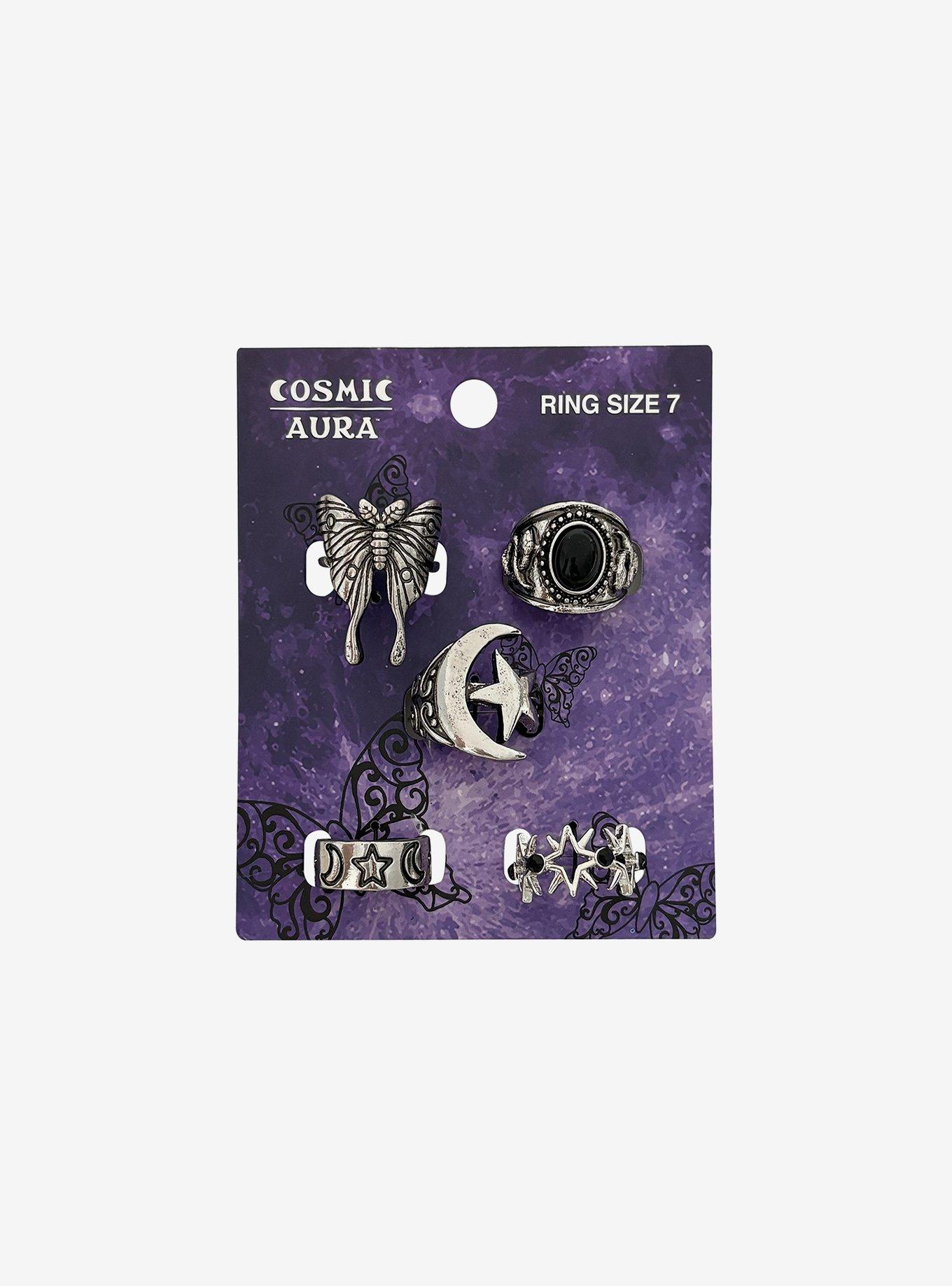 Cosmic Aura Luna Moth & Star Ring Set, , hi-res