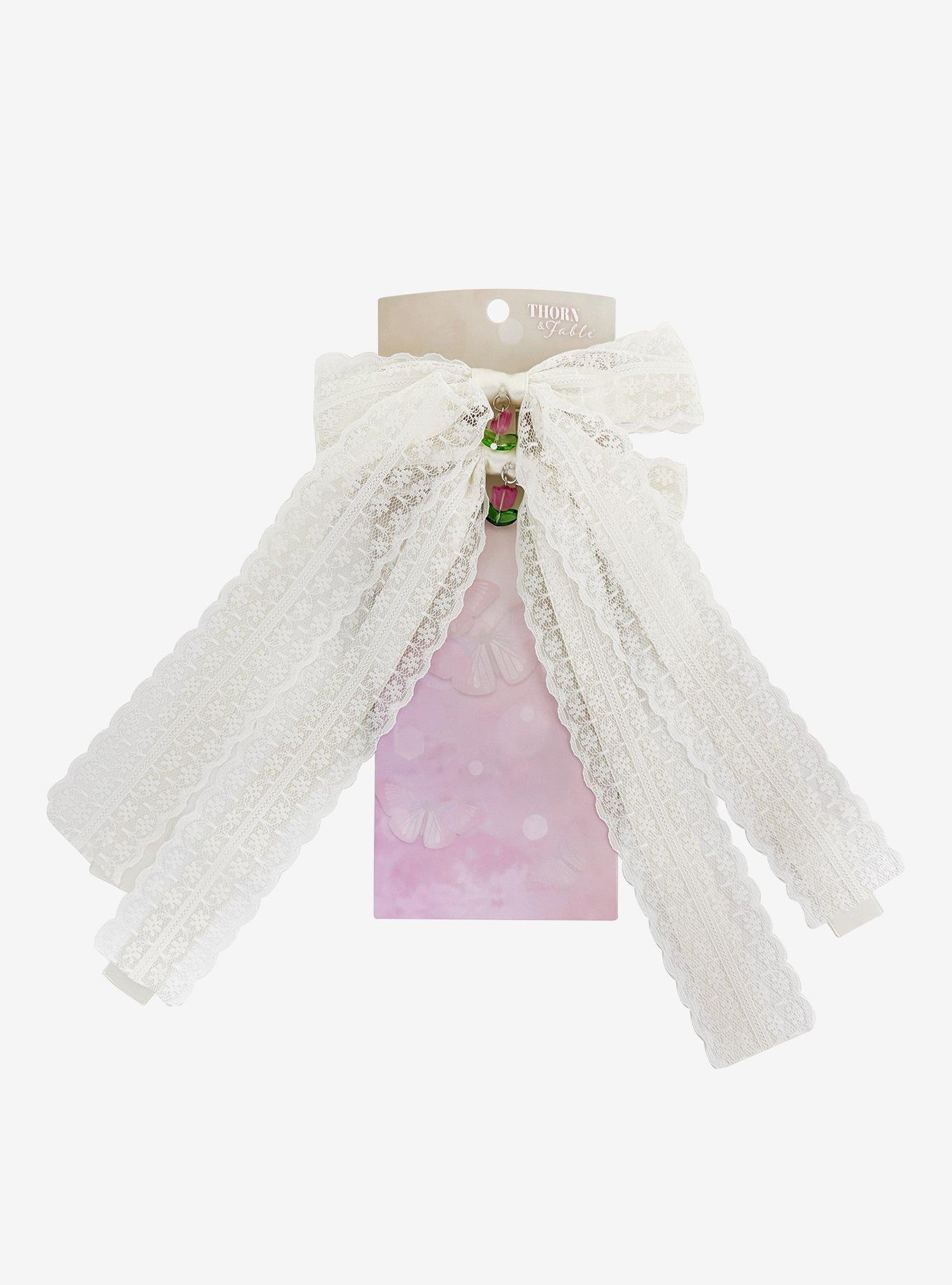 Thorn & Fable White Lace Tulip Charm Hair Bow Set, , hi-res
