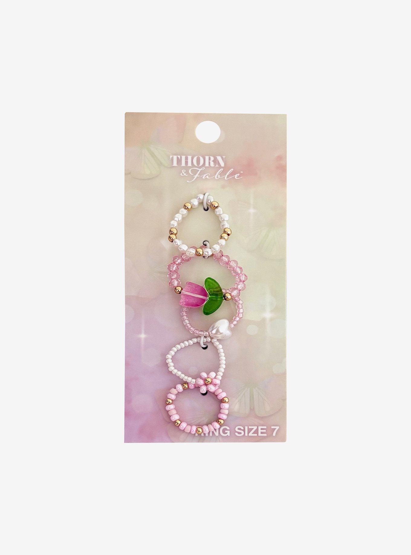 Thorn & Fable Flower Beaded Ring Set, , hi-res