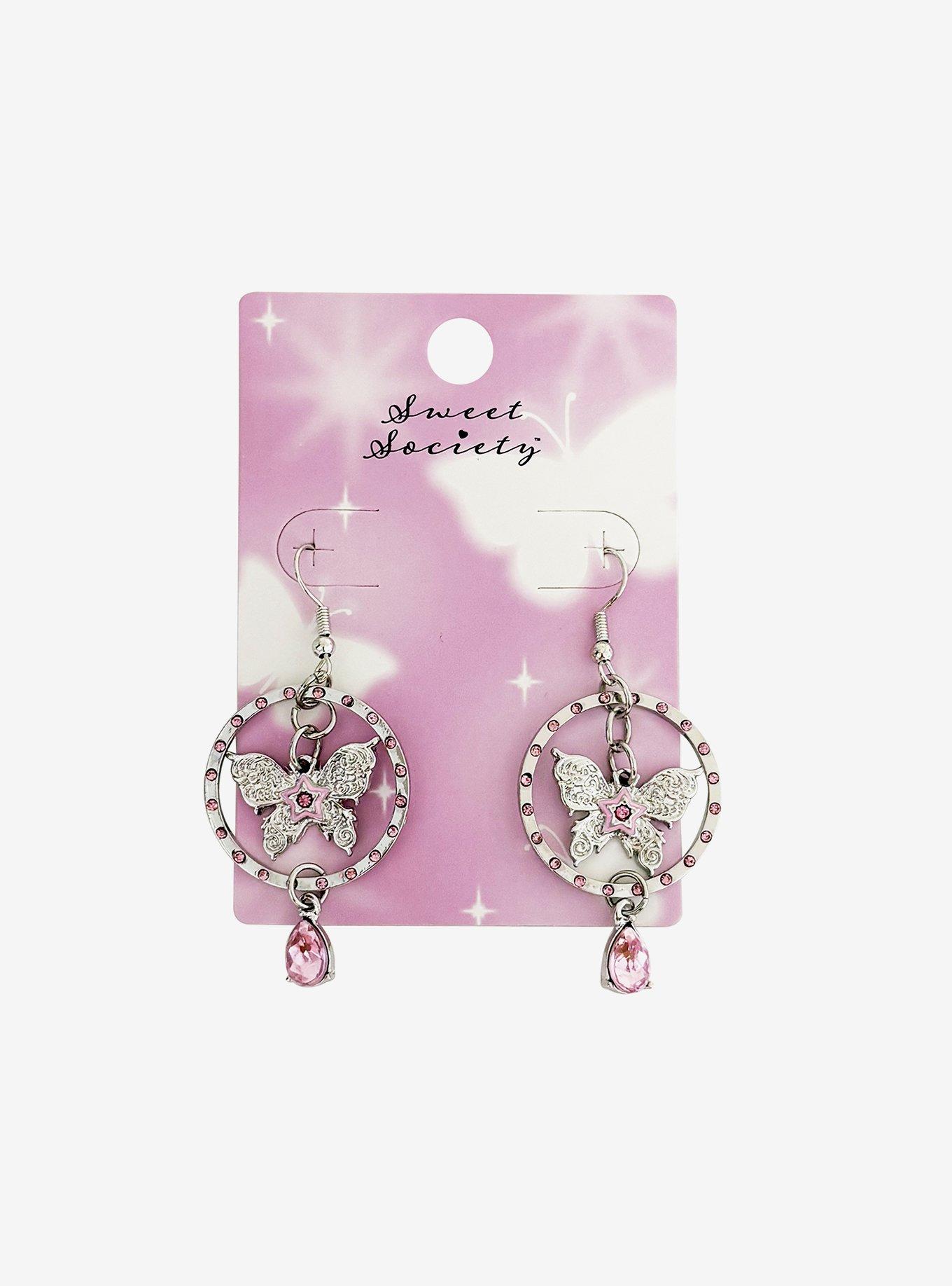 Sweet Society Butterfly Bling Drop Earrings, , hi-res
