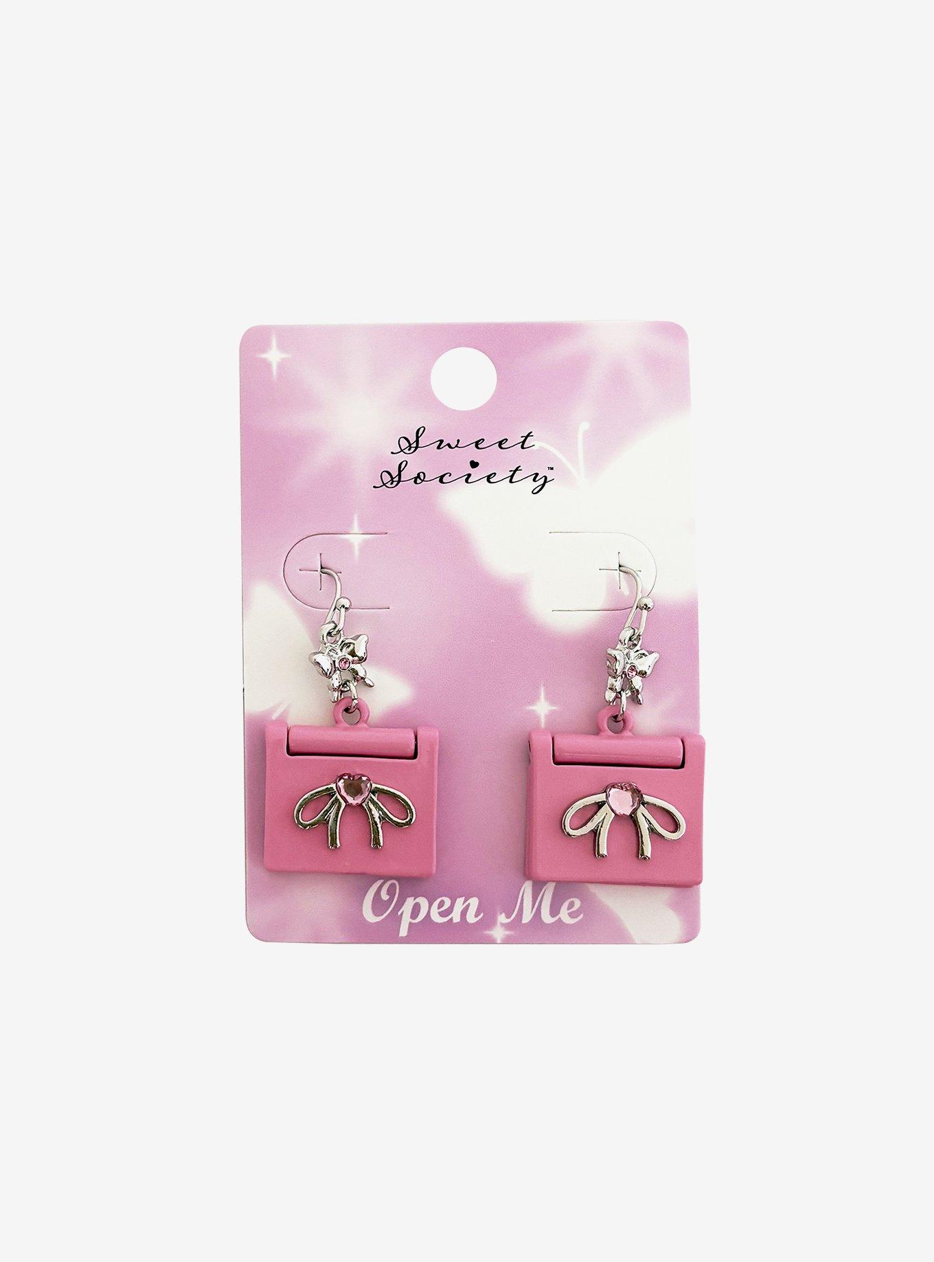 Sweet Society Pink Bow Laptop Drop Earrings, , hi-res