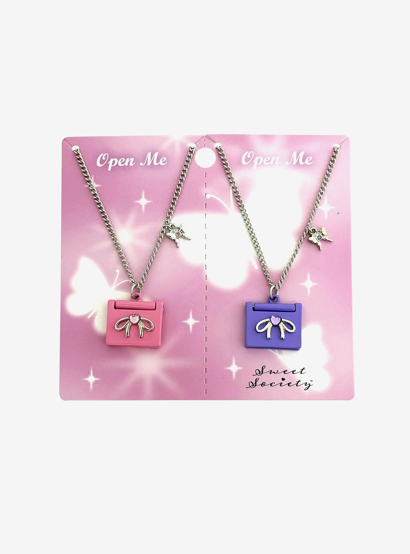 Sweet Society Pink & Purple Laptop Best Friend Necklace Set, , hi-res