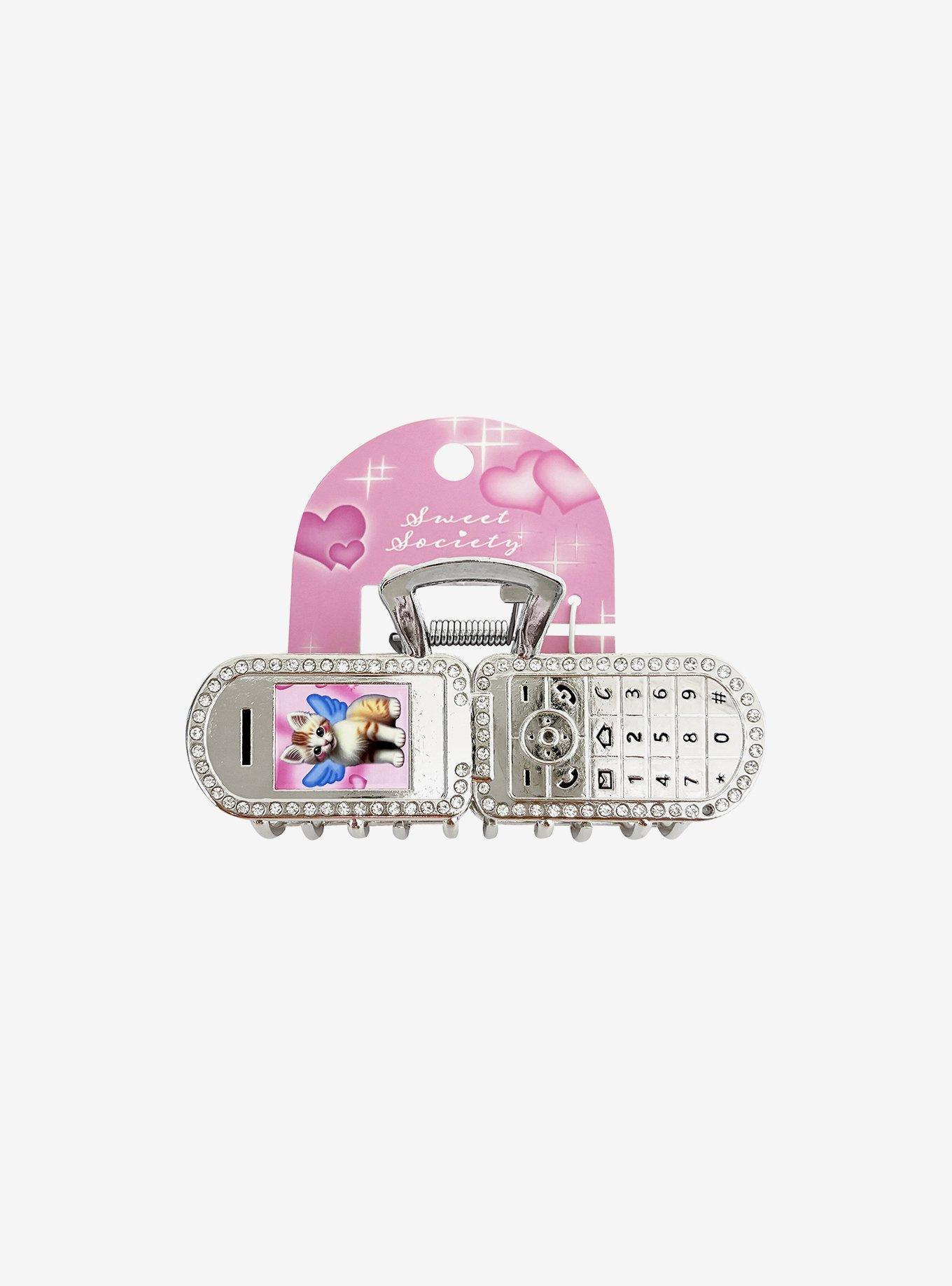 Sweet Society Cat Flip Phone Rhinestone Claw Hair Clip, , hi-res