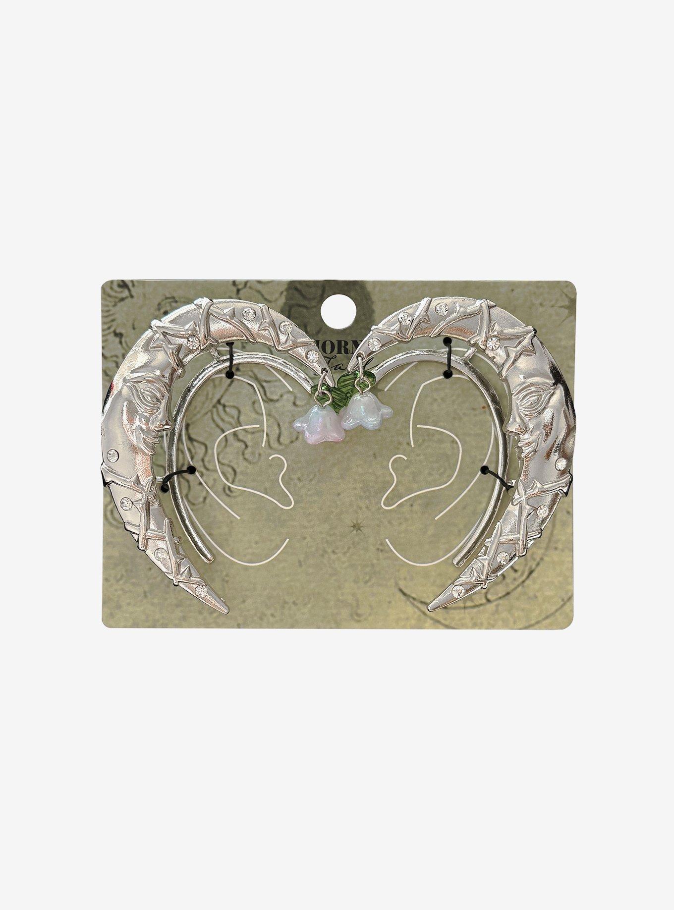 Thorn & Fable Crescent Moon Flower Ear Cuff Set, , hi-res
