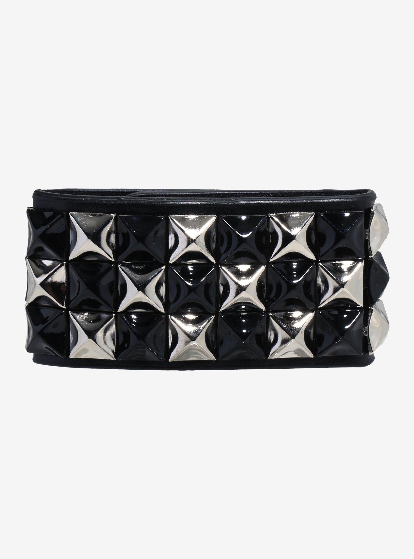 Black & Silver Pyramid Stud Cuff Bracelet, , hi-res