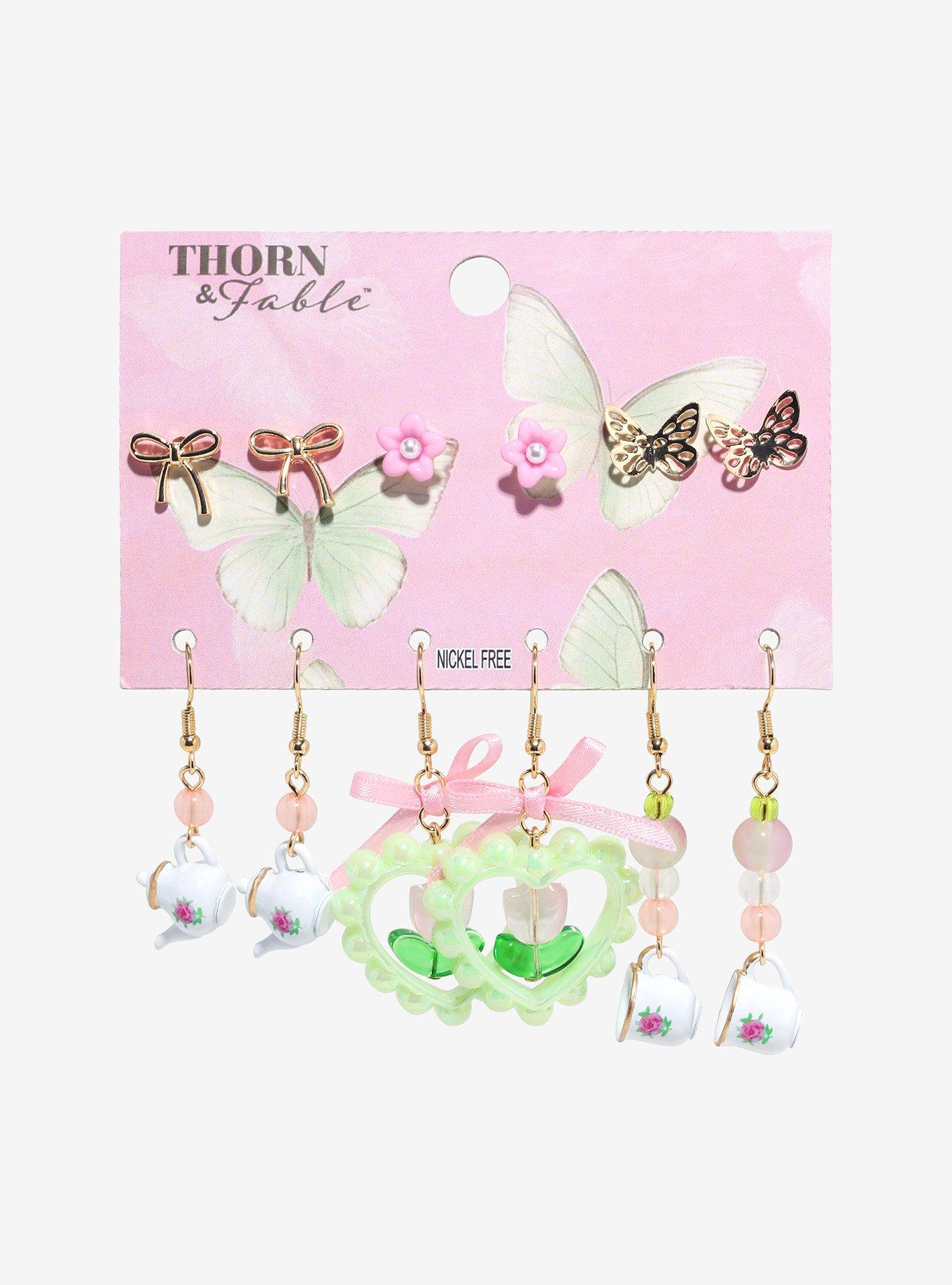 Thorn & Fable Tea Party Flower Butterfly Earring Set, , hi-res