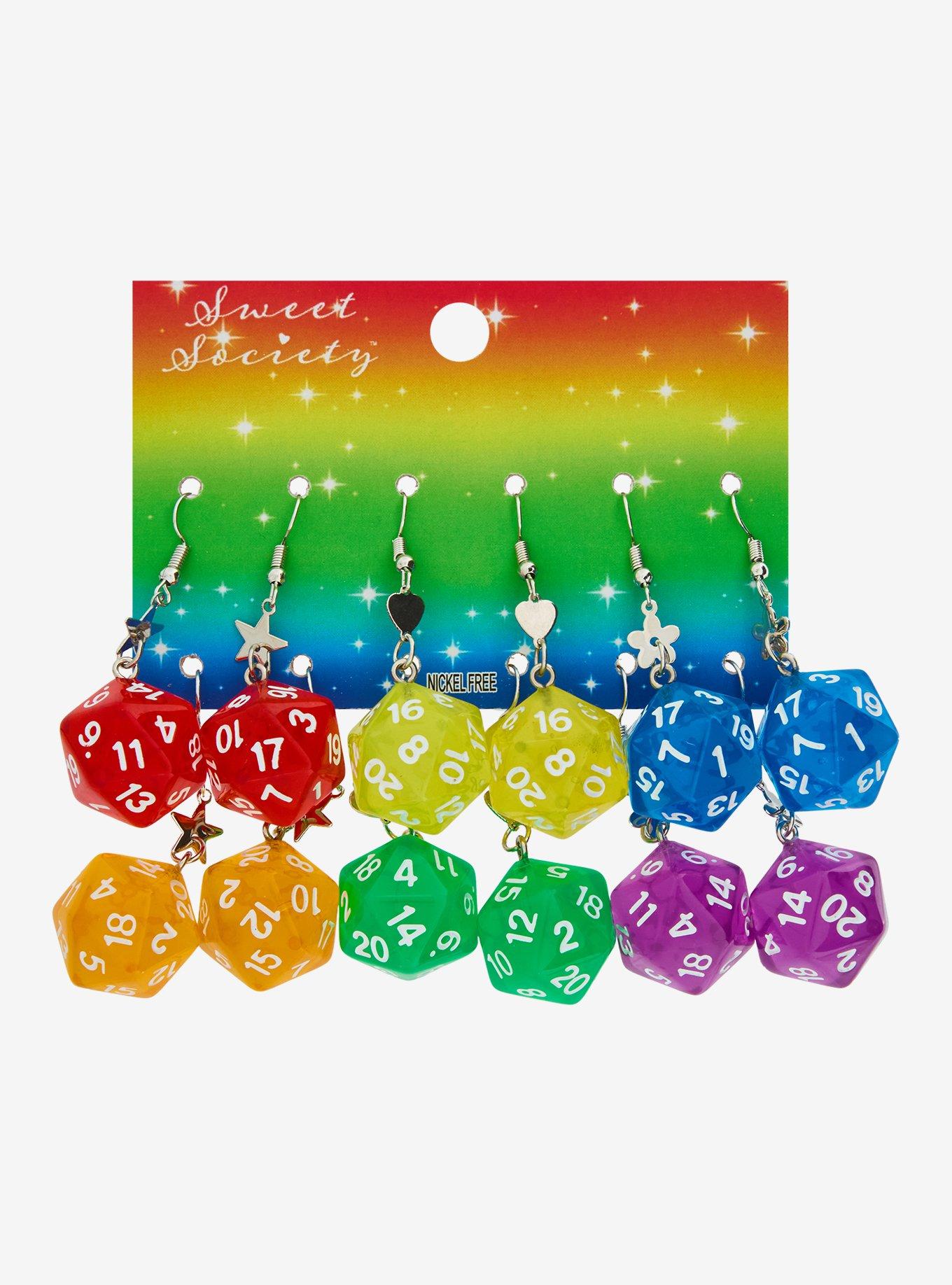 Sweet Society Rainbow D20 Dice Drop Earring Set 