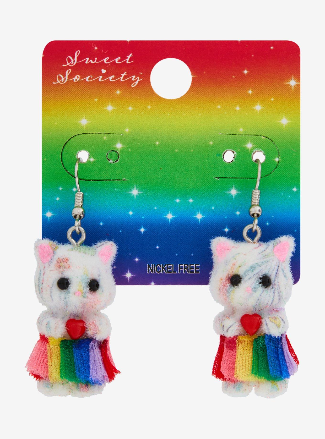 Sweet Society Rainbow Kitty 3D Drop Earrings, , hi-res