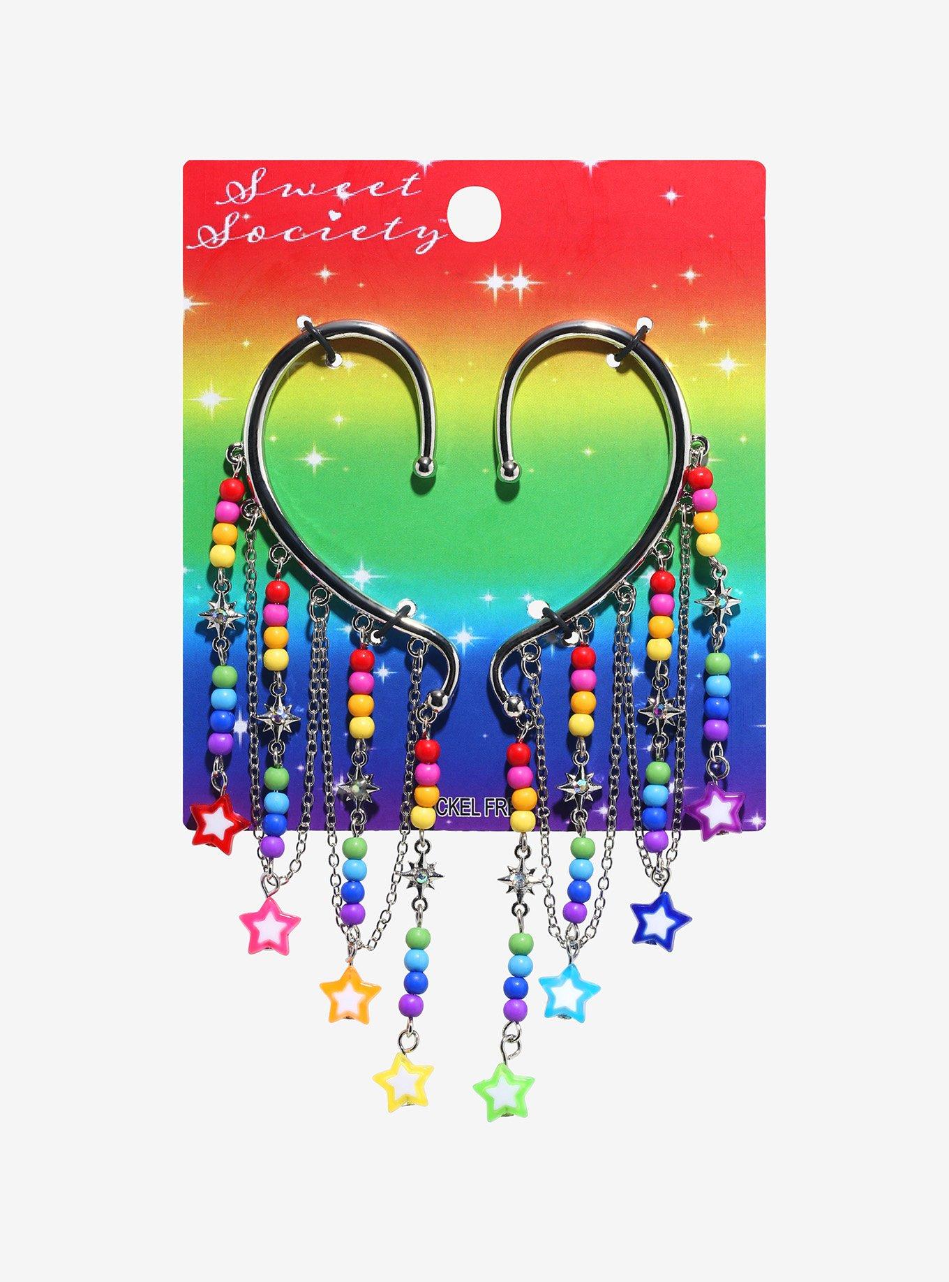 Sweet Society Rainbow Star Bead Ear Cuffs, , hi-res