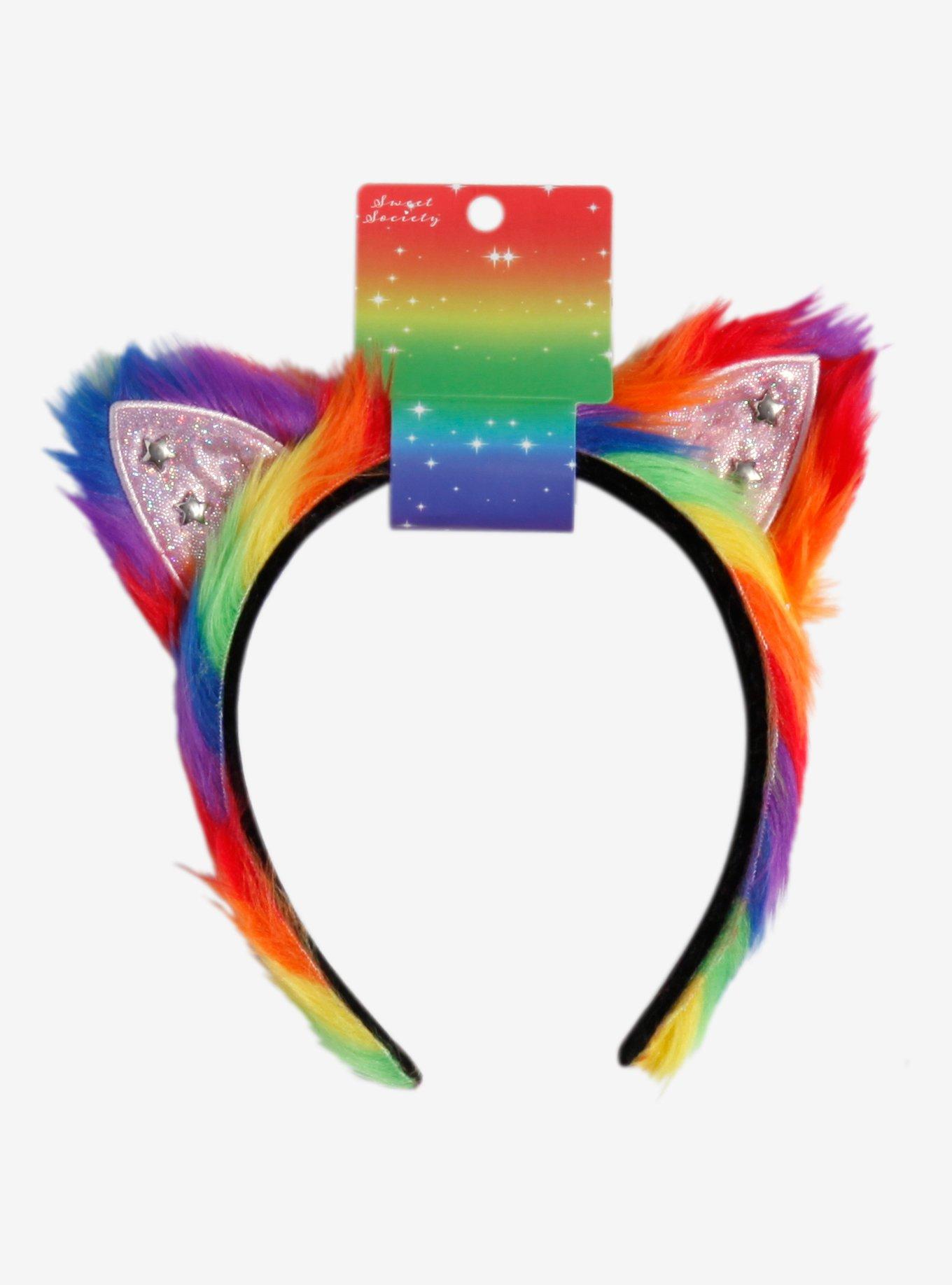 Sweet Society Rainbow Fuzzy Cat Ear Headband, , hi-res