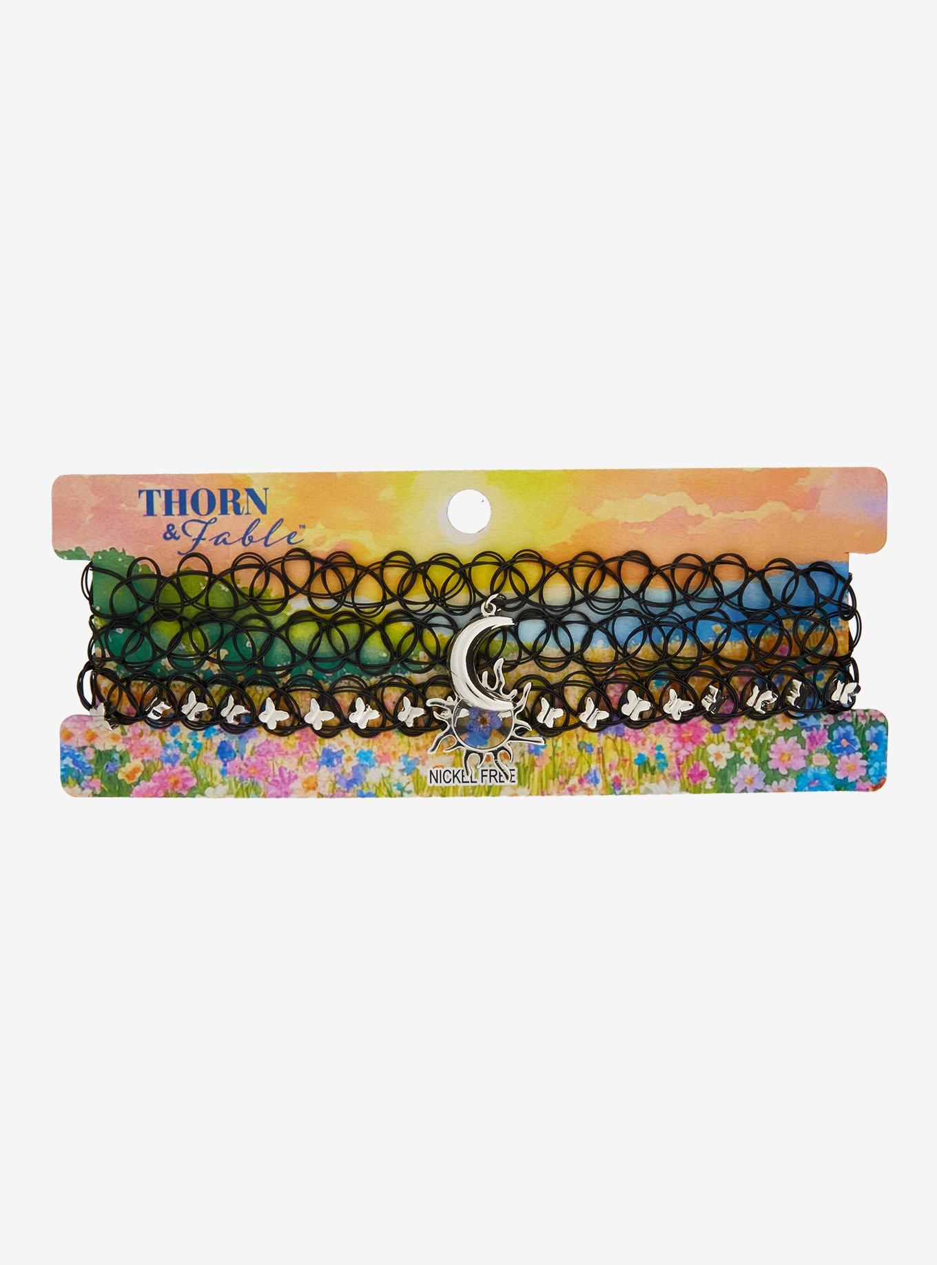 Thorn & Fable Celestial Pressed Flower Tattoo Choker Set, , hi-res