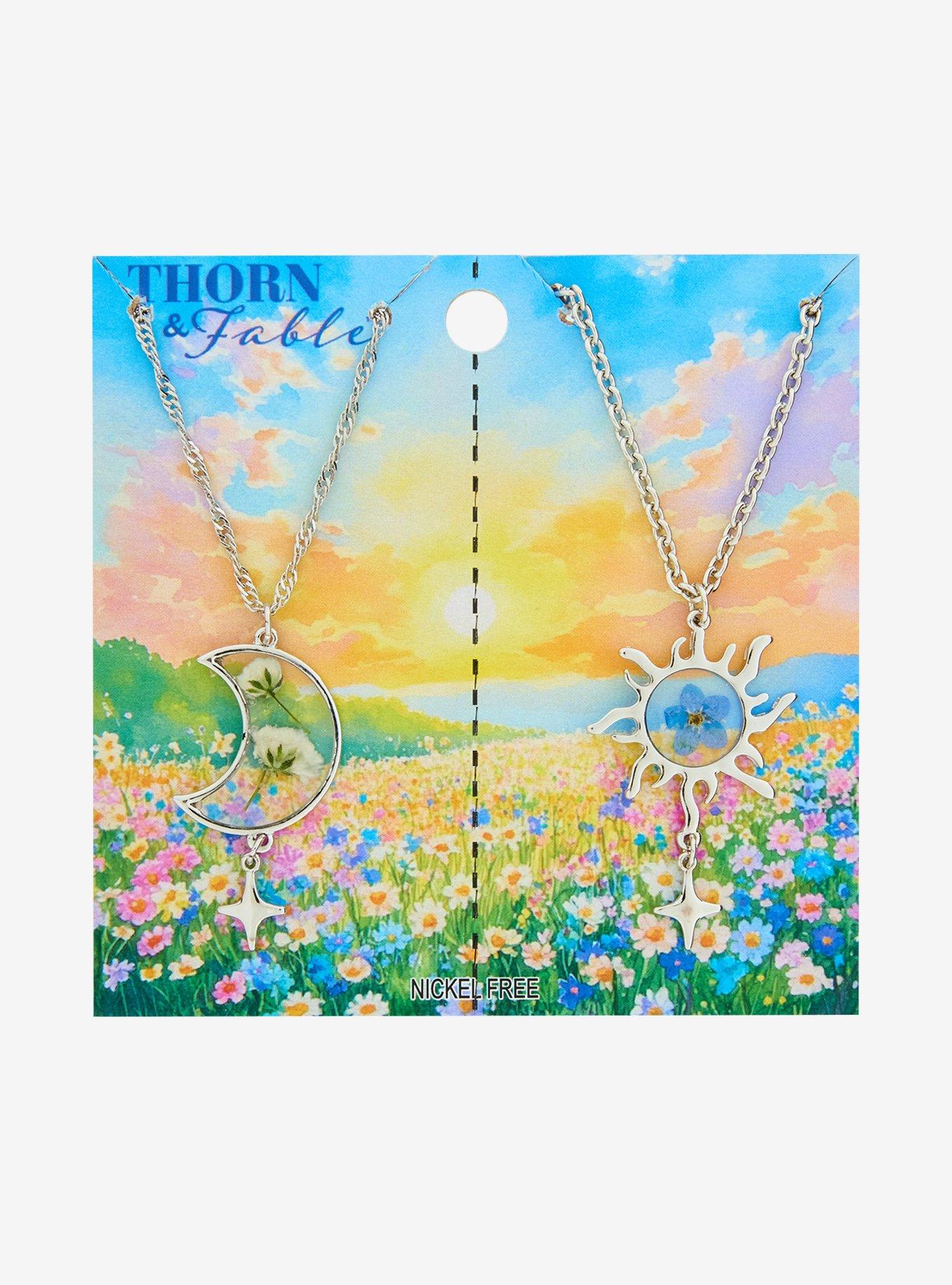 Thorn & Fable Celestial Pressed Flower Best Friend Necklace Set, , hi-res