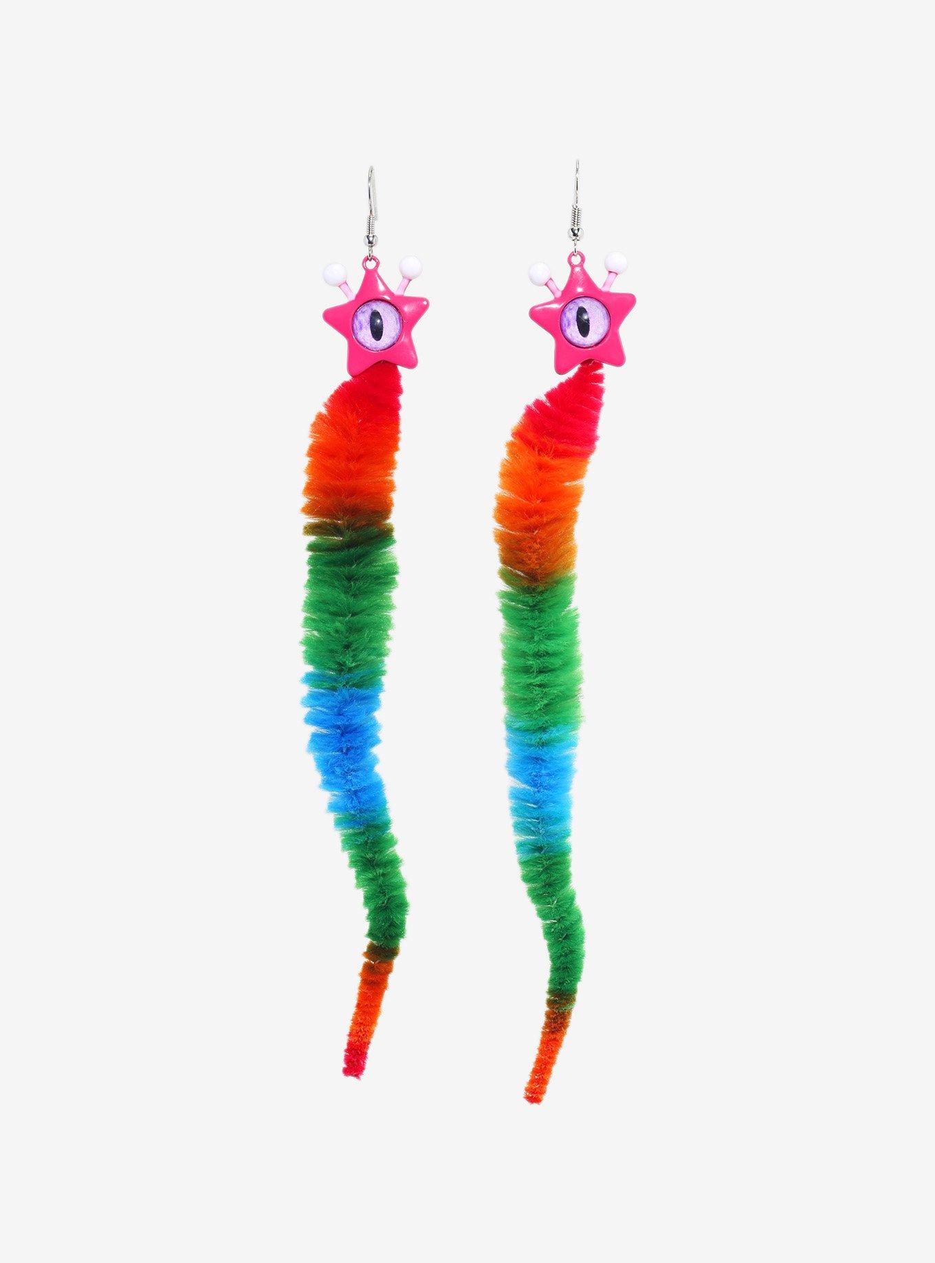 Sweet Society Rainbow Worm Monster Fuzzy Earrings, , hi-res