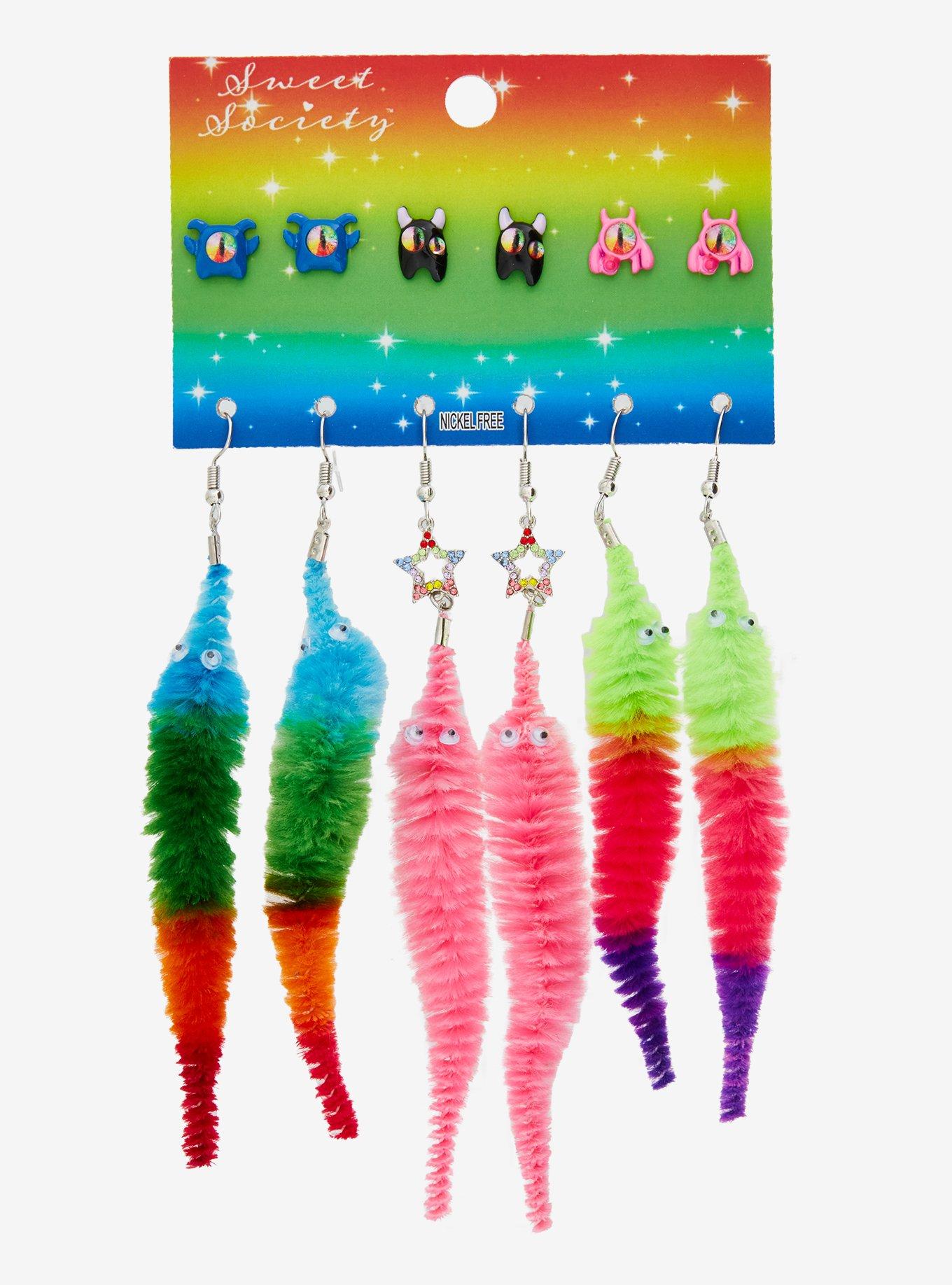 Sweet Society Rainbow Monster & Worm Earring Set, , hi-res