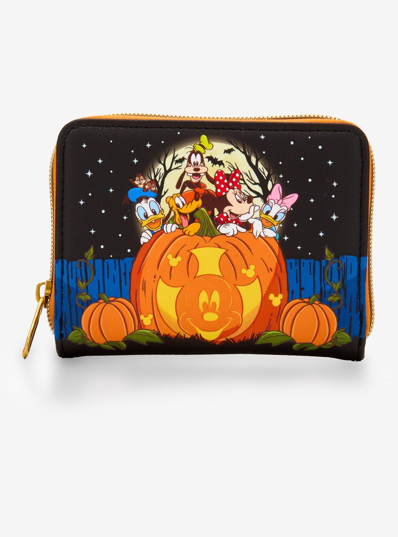 Loungefly Disney Mickey Mouse & Friends Halloween Glow-In-The-Dark Pumpkin Mini Zipper Wallet, , hi-res