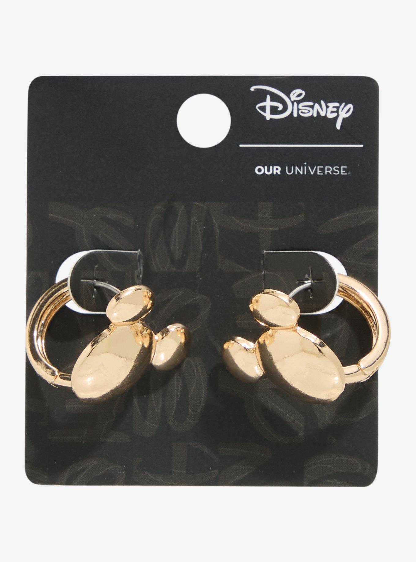 Our Universe Disney Mickey Mouse Silhouette Gold Huggie Hoop Earrings - BoxLunch Exclusive, , hi-res