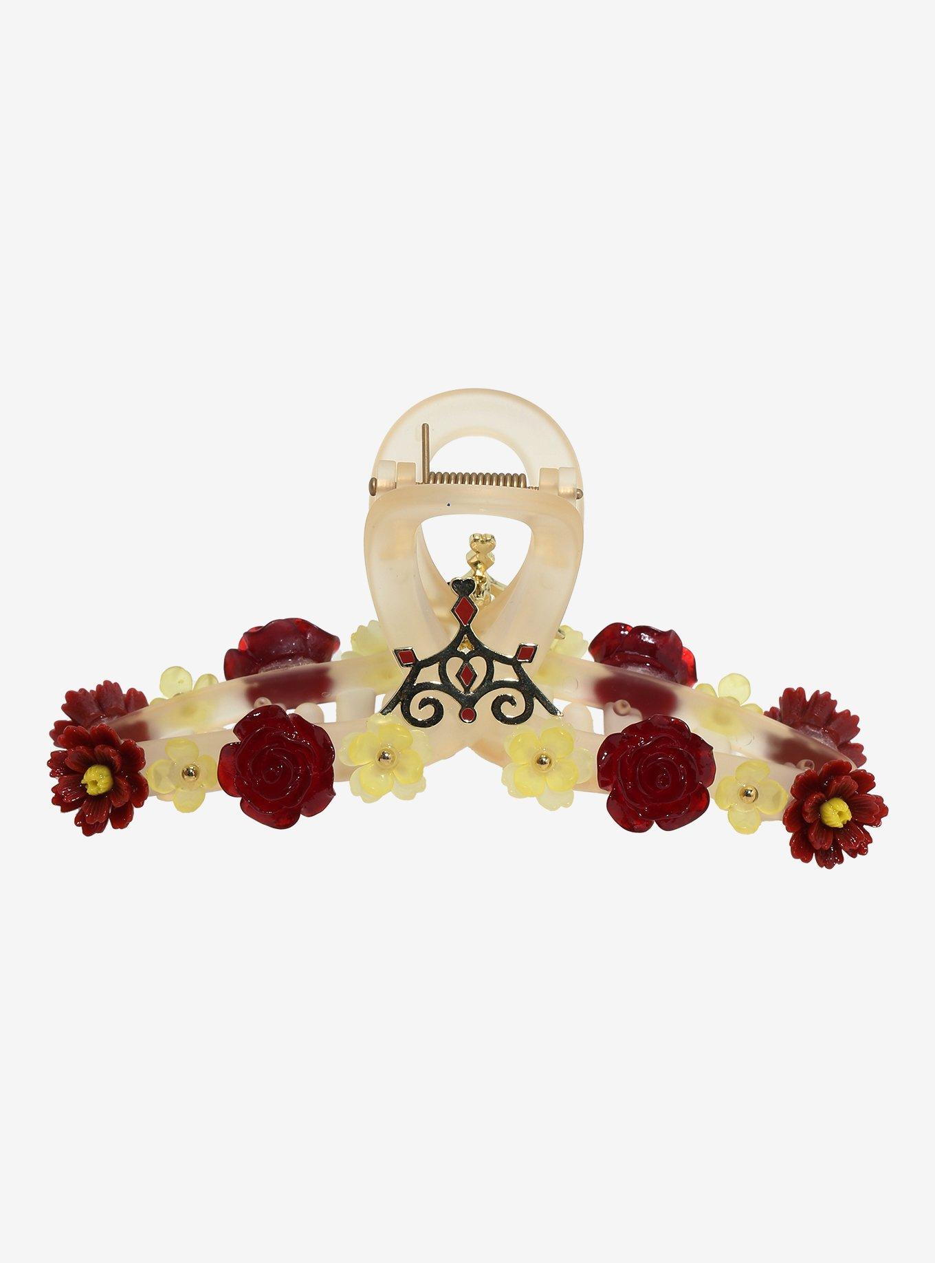 Disney Beauty and the Beast Belle Rose Dangling Claw Hair Clip Belle Red Rose Hair Claw Clip – On Waverly main image 3