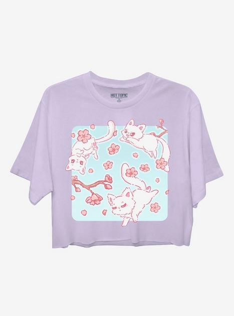 ◆ITZAVIBE◆ its21006three cats crop t-shirt pink i-ts21-006 Sakura Cat Girls Crop T-Shirt By Lilacfox | Hot Topic
