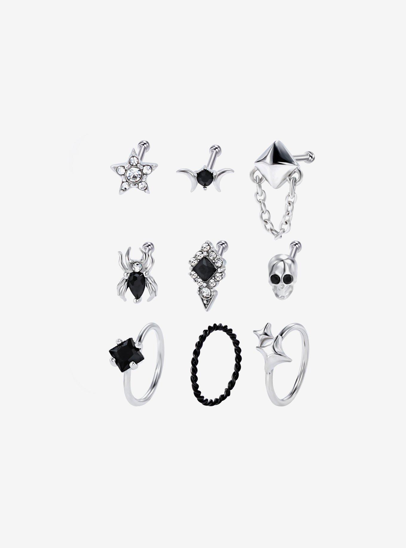 Steel Spider Skull Star Nose Stud 9 Pack, , hi-res