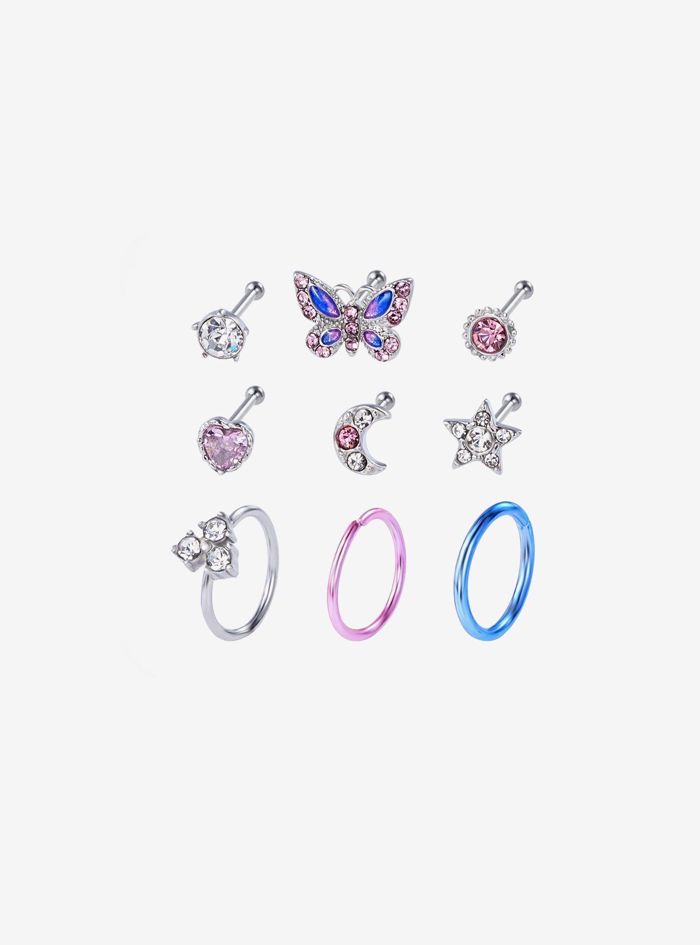 Steel Butterfly Celestial Nose Stud 9 Pack, , hi-res