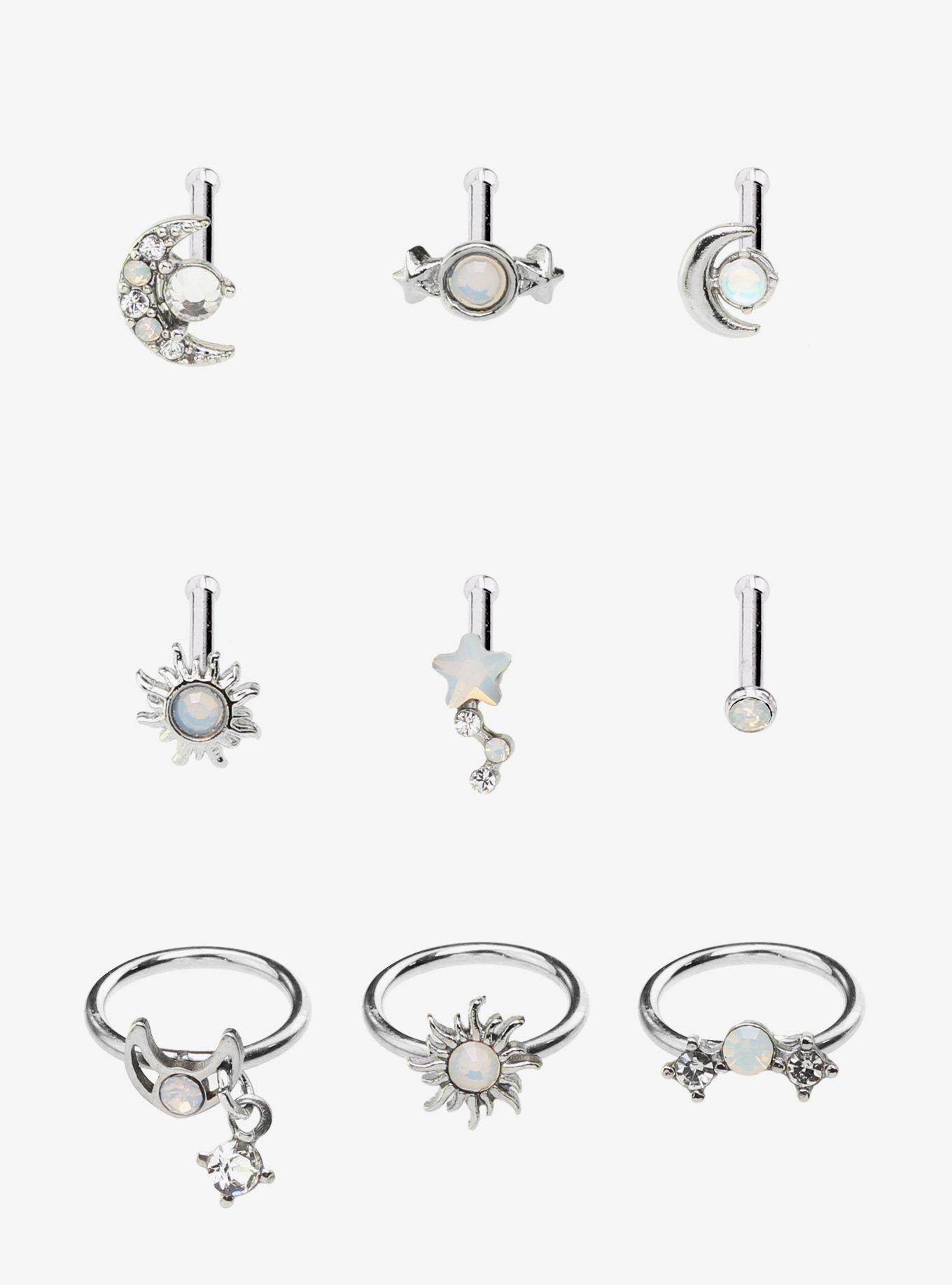 Steel Celestial Opal Nose Stud & Captive Hoop 9 Pack, , hi-res