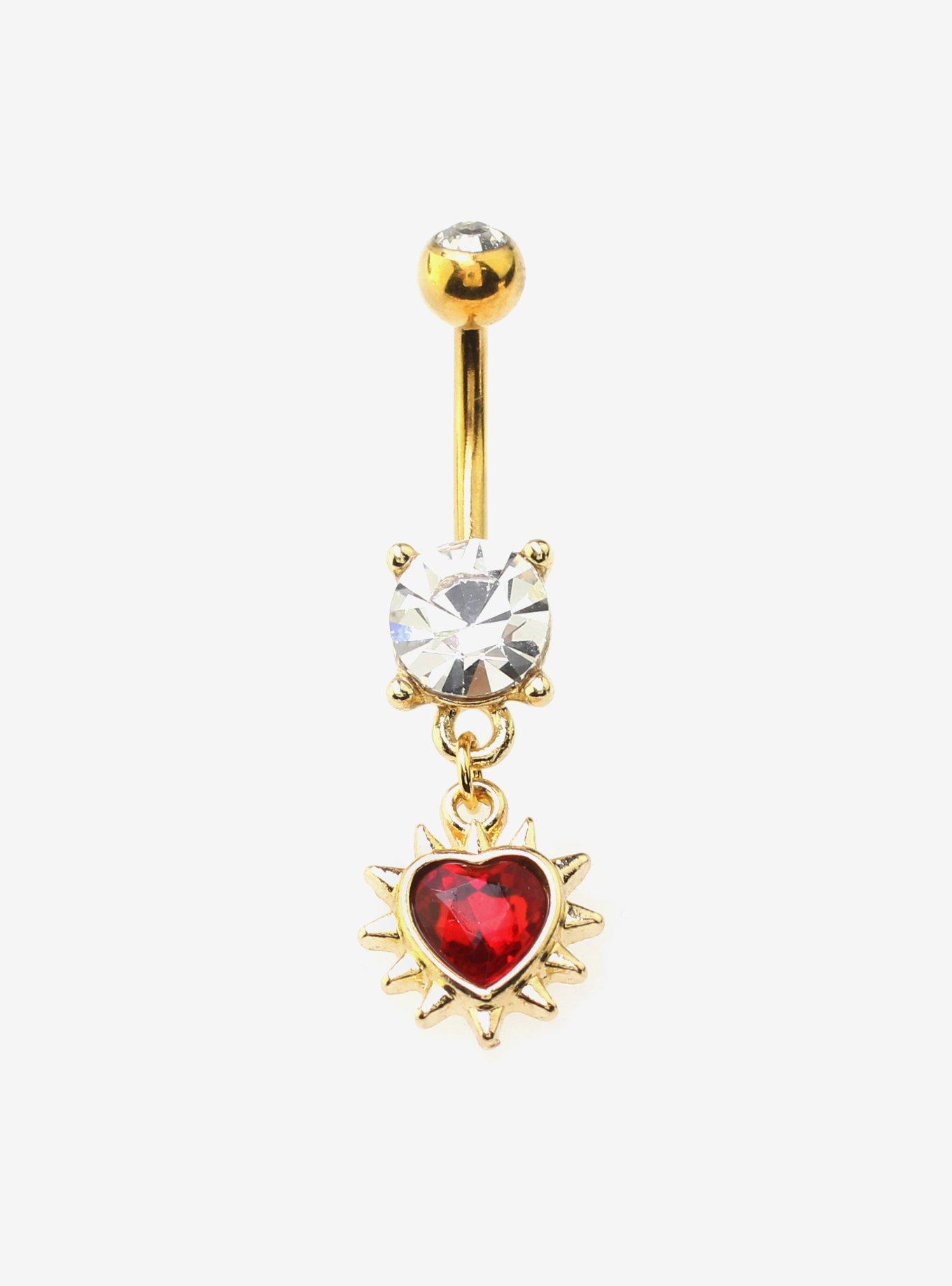 14G Steel Spike Heart Navel Barbell, , hi-res