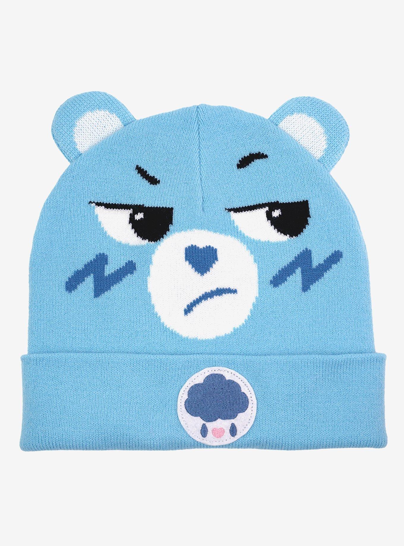 Care Bears Grumpy Bear Face Acrylic Knit Beanie With Ears