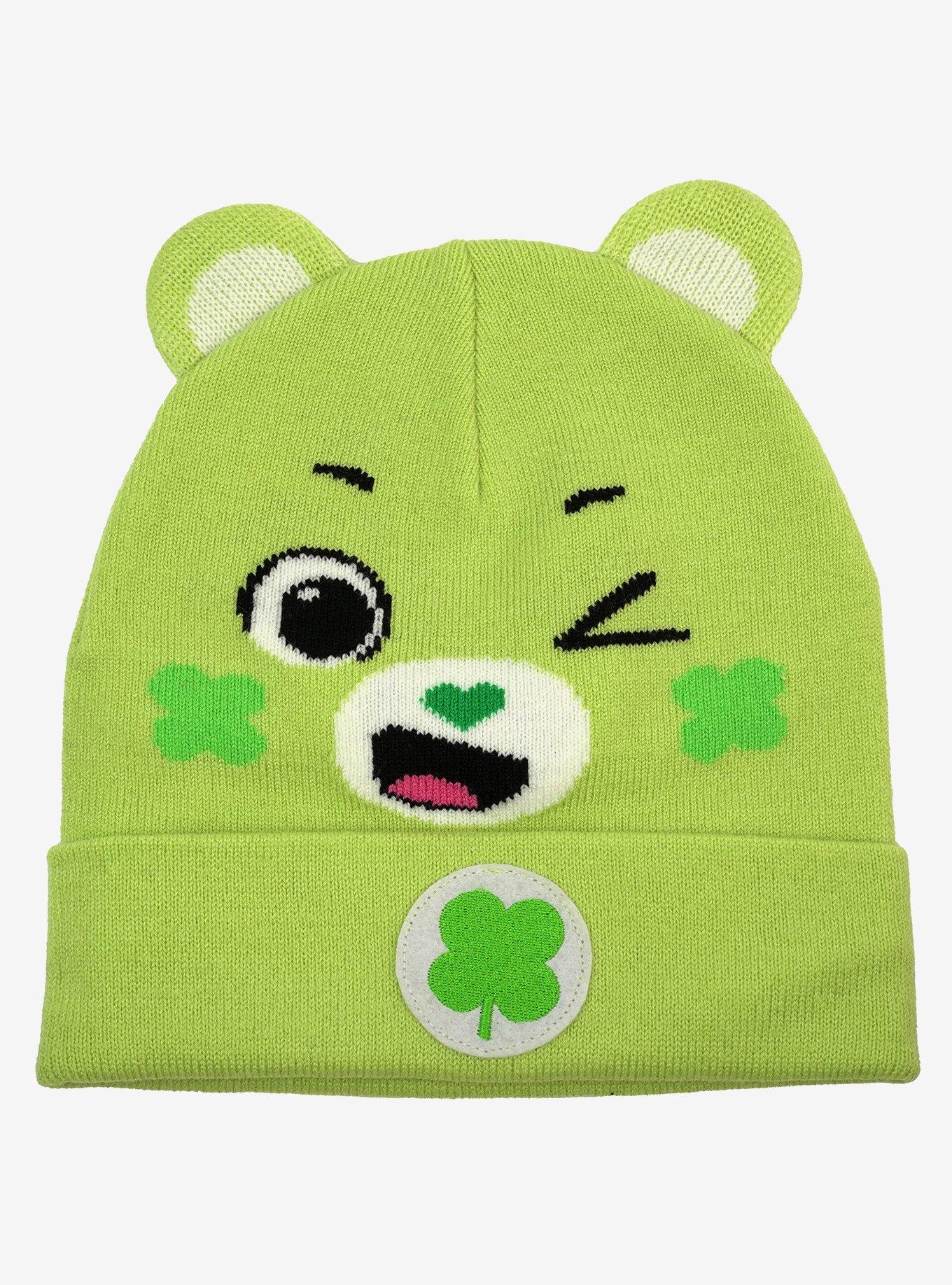 Care Bears Good Luck Bear Face Acrylic Knit Beanie With Ears, , hi-res