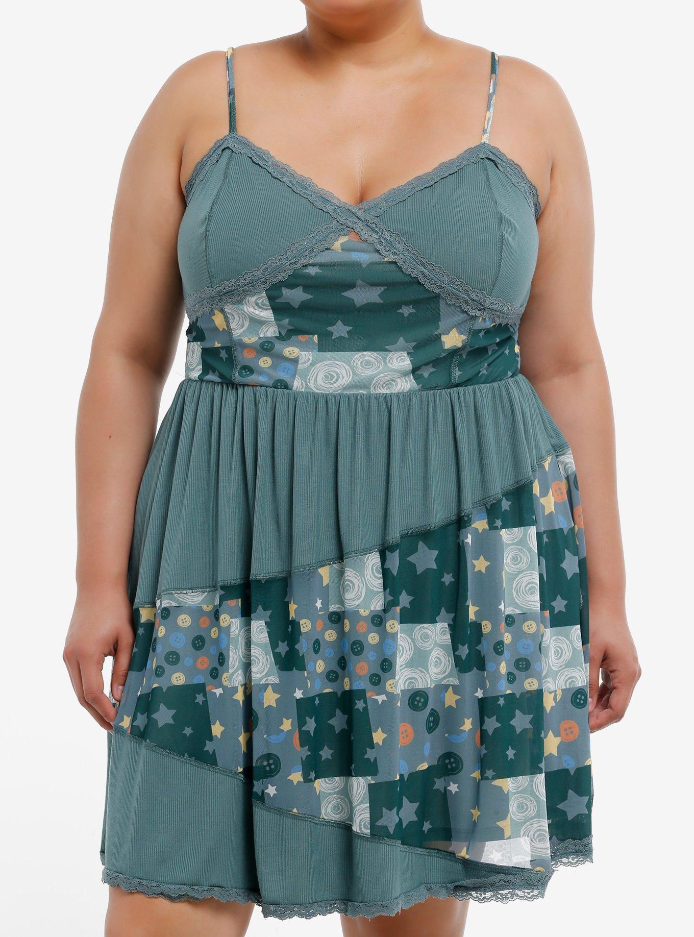 Coraline Patchwork Mesh Dress Plus Size, , hi-res