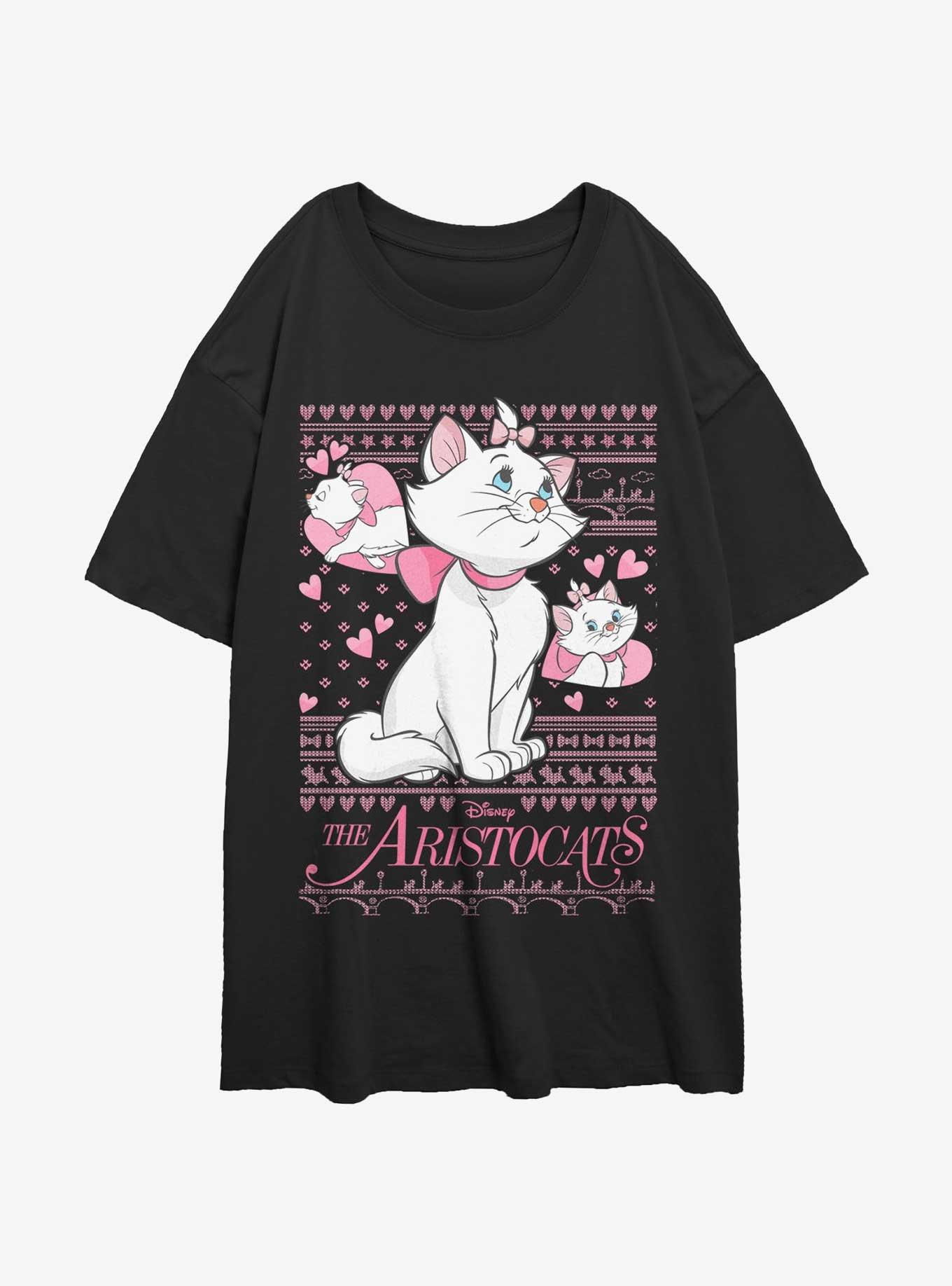 Disney The Aristocats Marie Portrait Pattern Womens Oversized T-Shirt, BLACK, hi-res