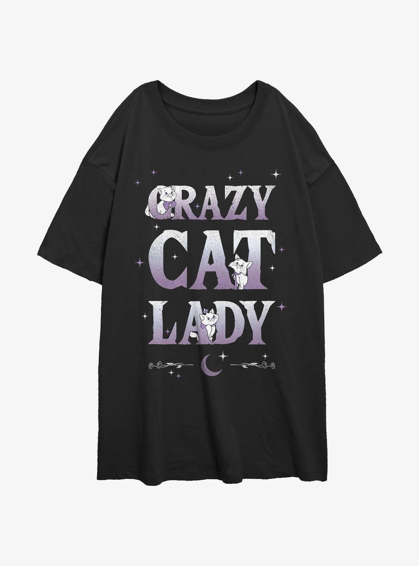 Disney The Aristocats Crazy Cat Lady Womens Oversized T-Shirt, BLACK, hi-res