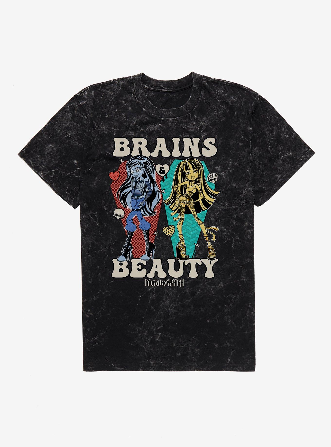 Monster High Brains And Beauty Ghoulia And Cleo Mineral Wash T-Shirt, BLACK MINERAL WASH, hi-res