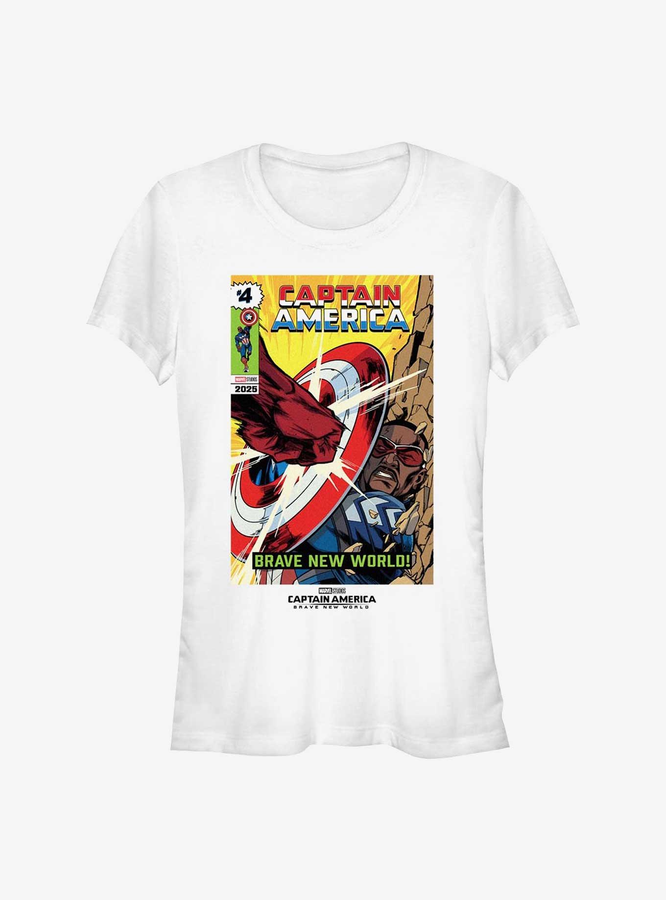 Marvel Captain America: Brave New World Comic Fight Scene Girls T-Shirt, WHITE, hi-res